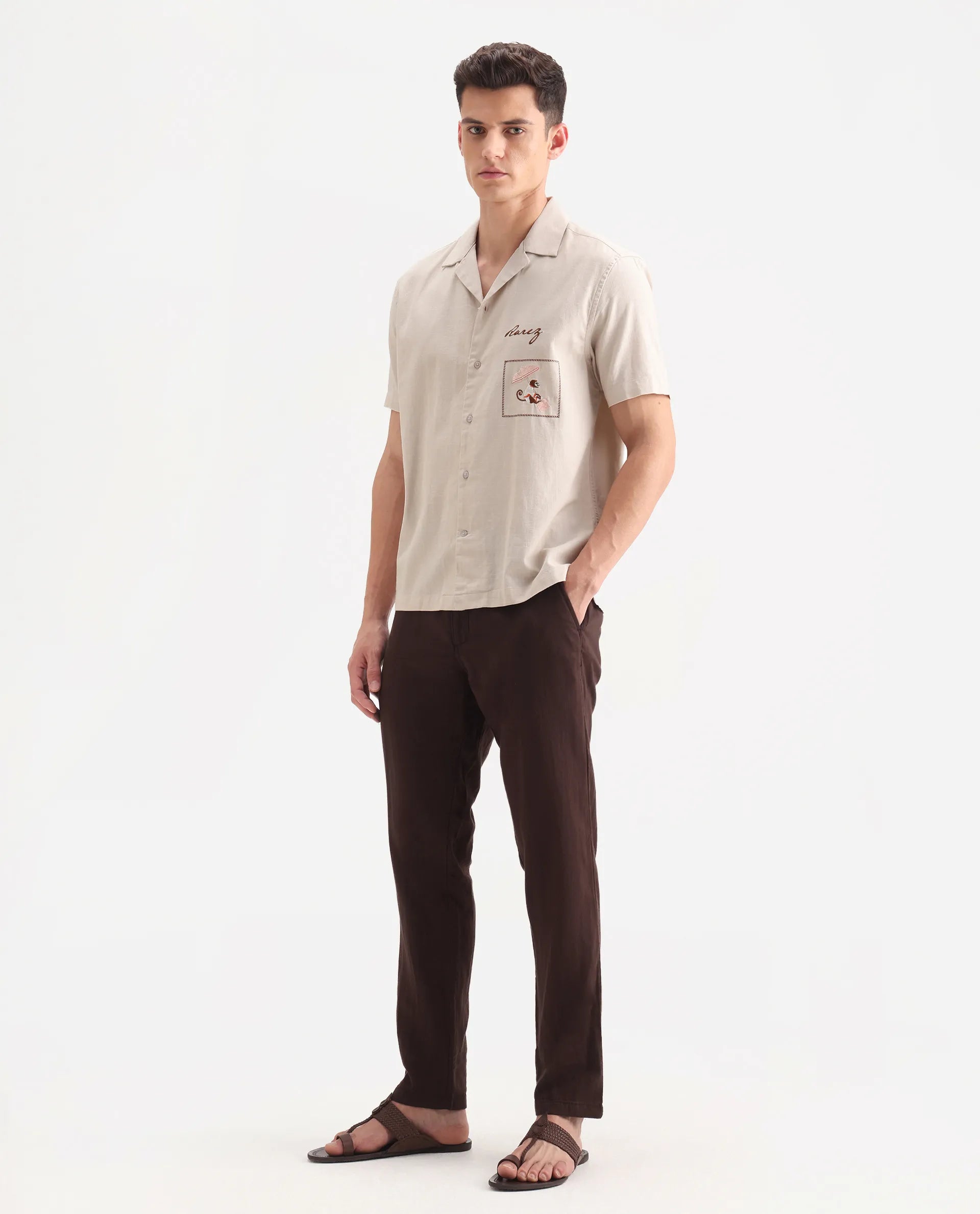 Rare Rabbit Men's Pastor-Aw25 Dark Brown Cotton Plain Regular Fit Trouser