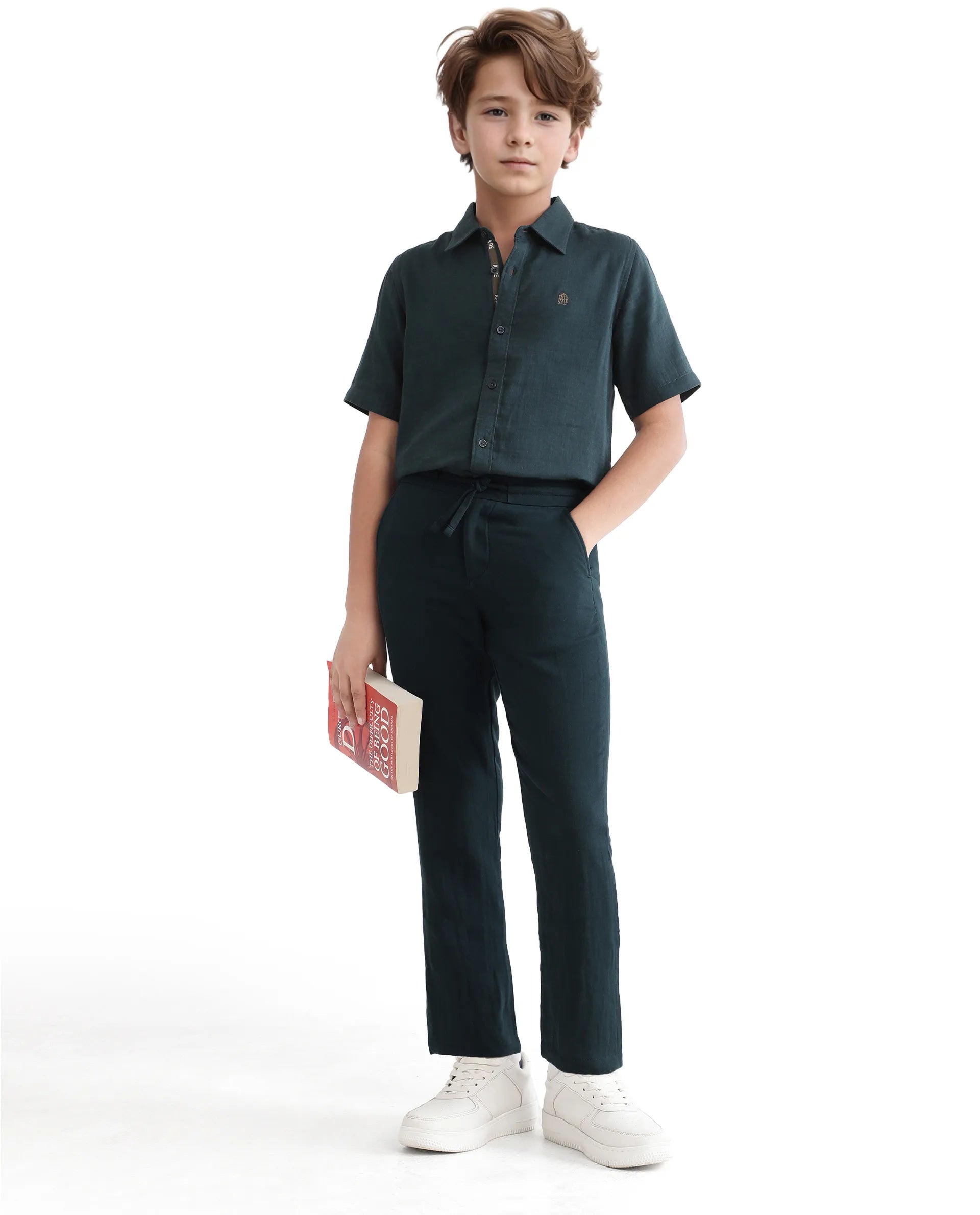 Rare Ones Kids Pastor-K Teal Cotton Regular Fit Solid Trouser