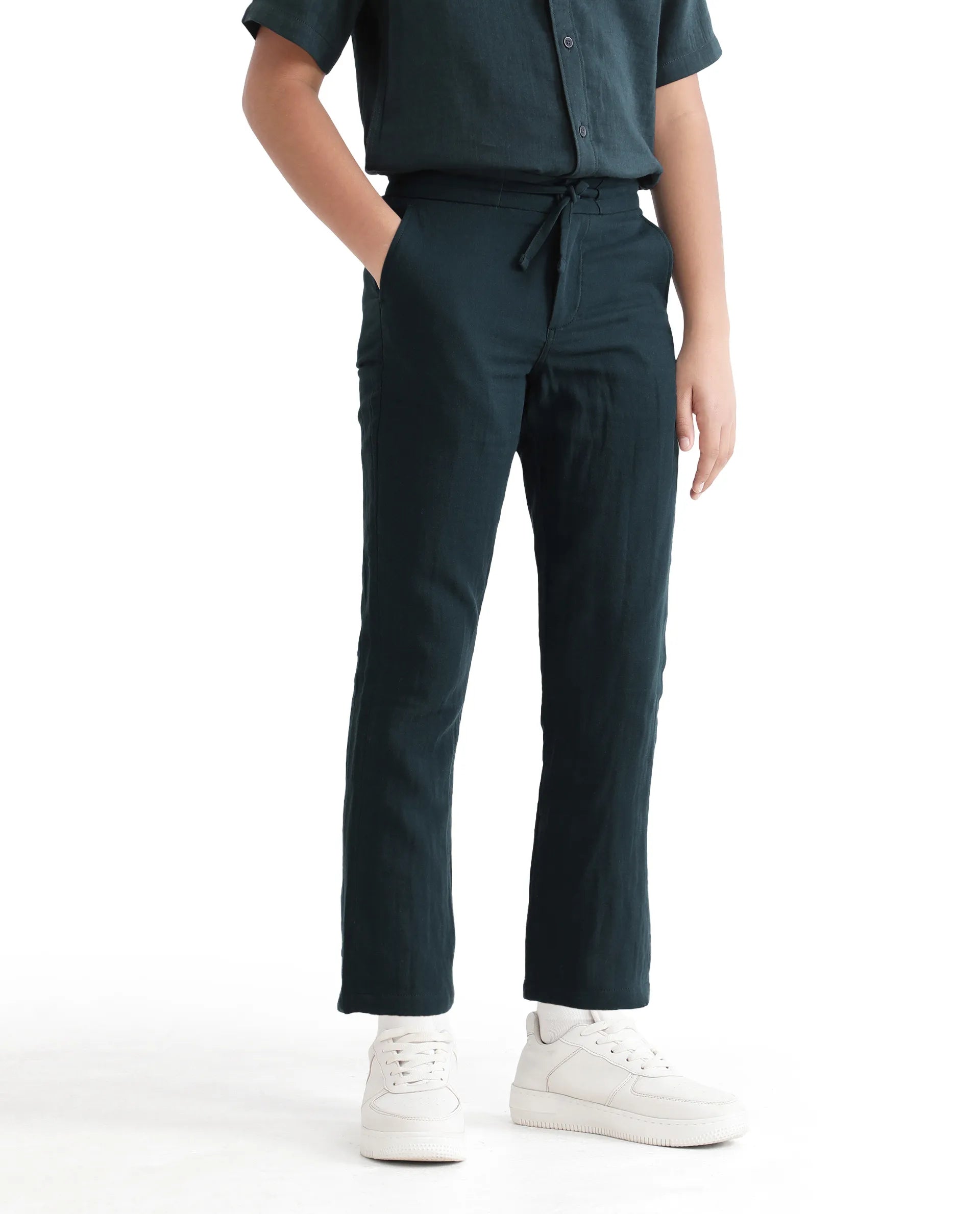 Rare Ones Kids Pastor-K Teal Cotton Regular Fit Solid Trouser