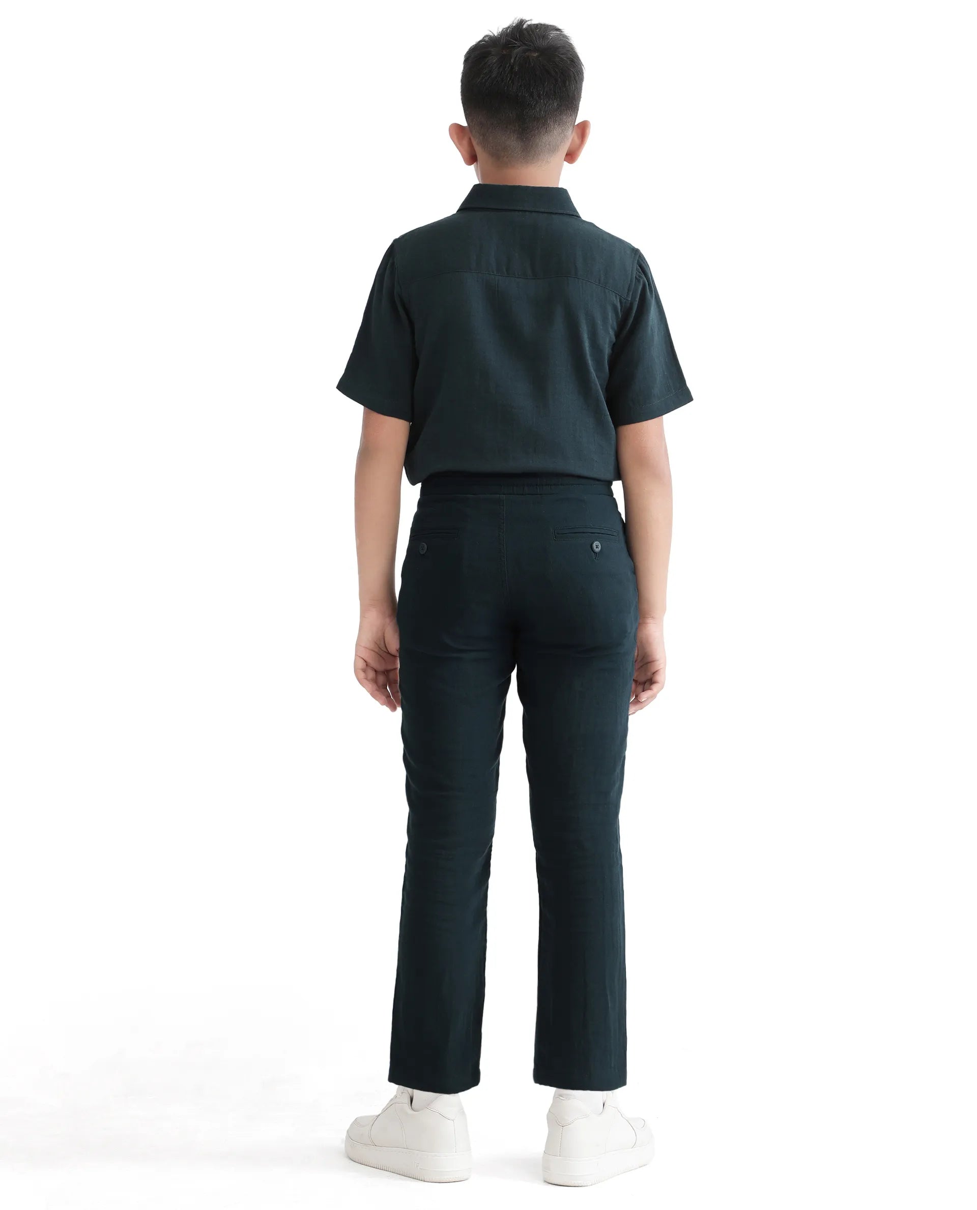 Rare Ones Kids Pastor-K Teal Cotton Regular Fit Solid Trouser