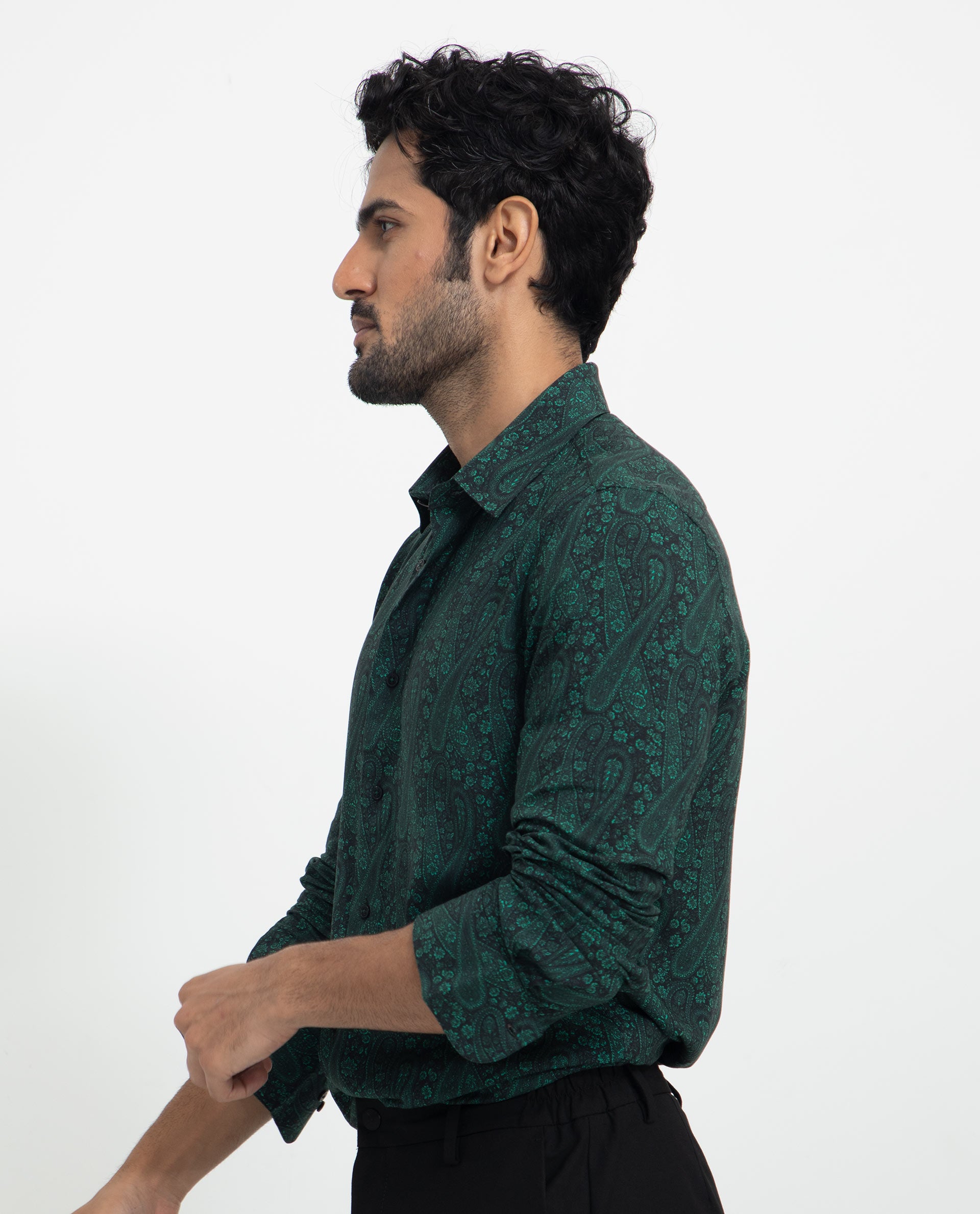 Rare Rabbit Men's Pat Green Viscose Fabric Full Sleeves Paisley Print Shirt