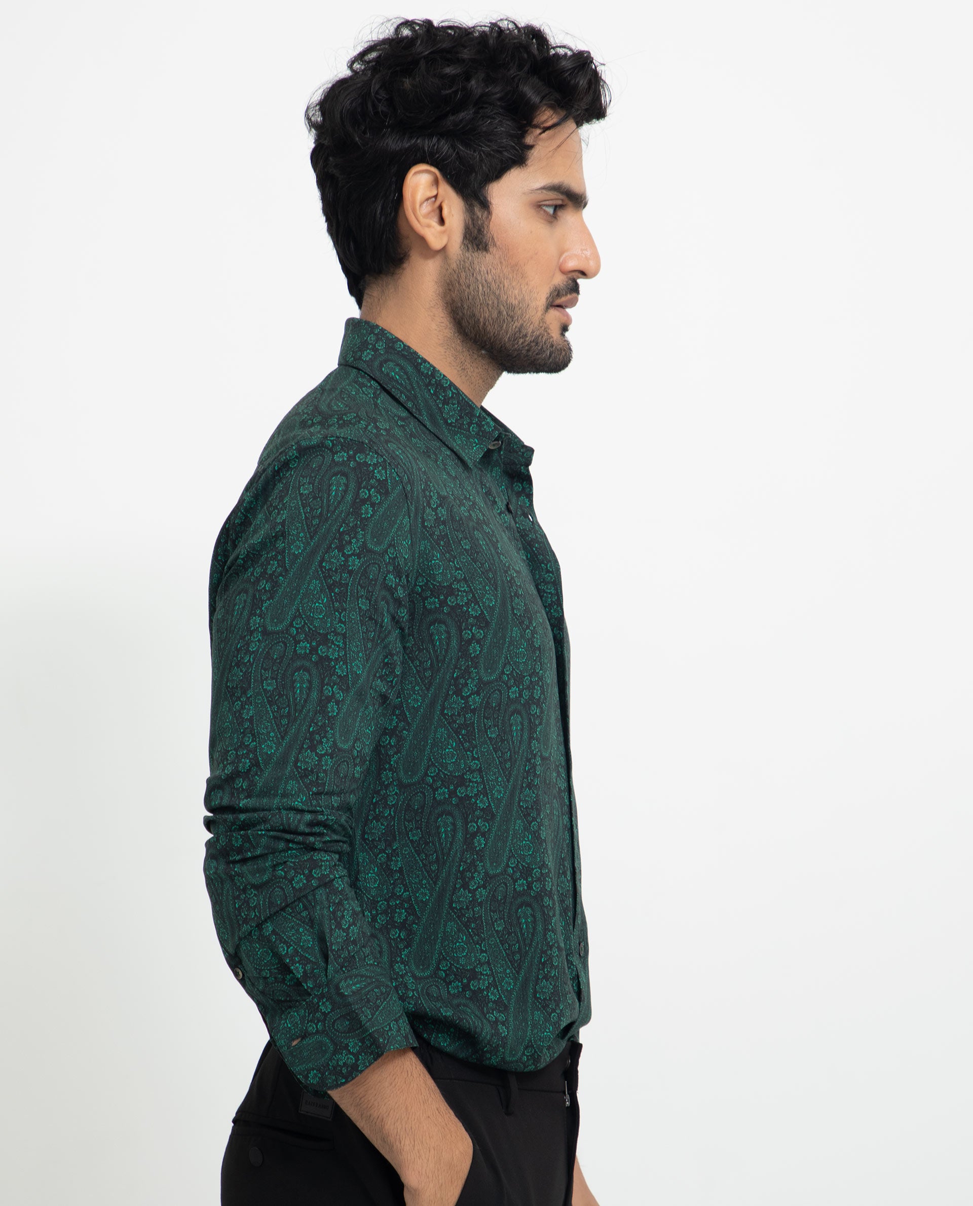 Rare Rabbit Men's Pat Green Viscose Fabric Full Sleeves Paisley Print Shirt