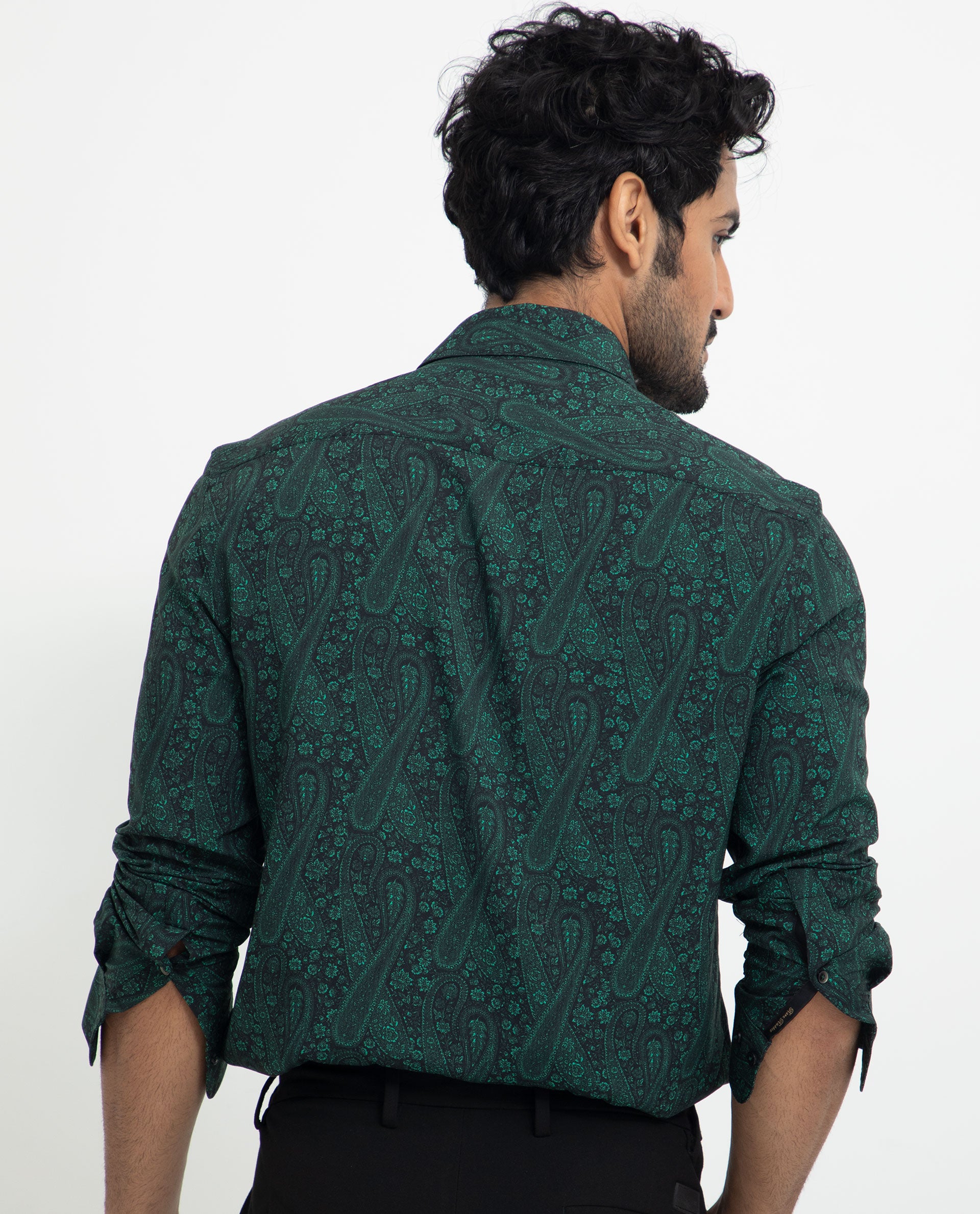 Rare Rabbit Men's Pat Green Viscose Fabric Full Sleeves Paisley Print Shirt