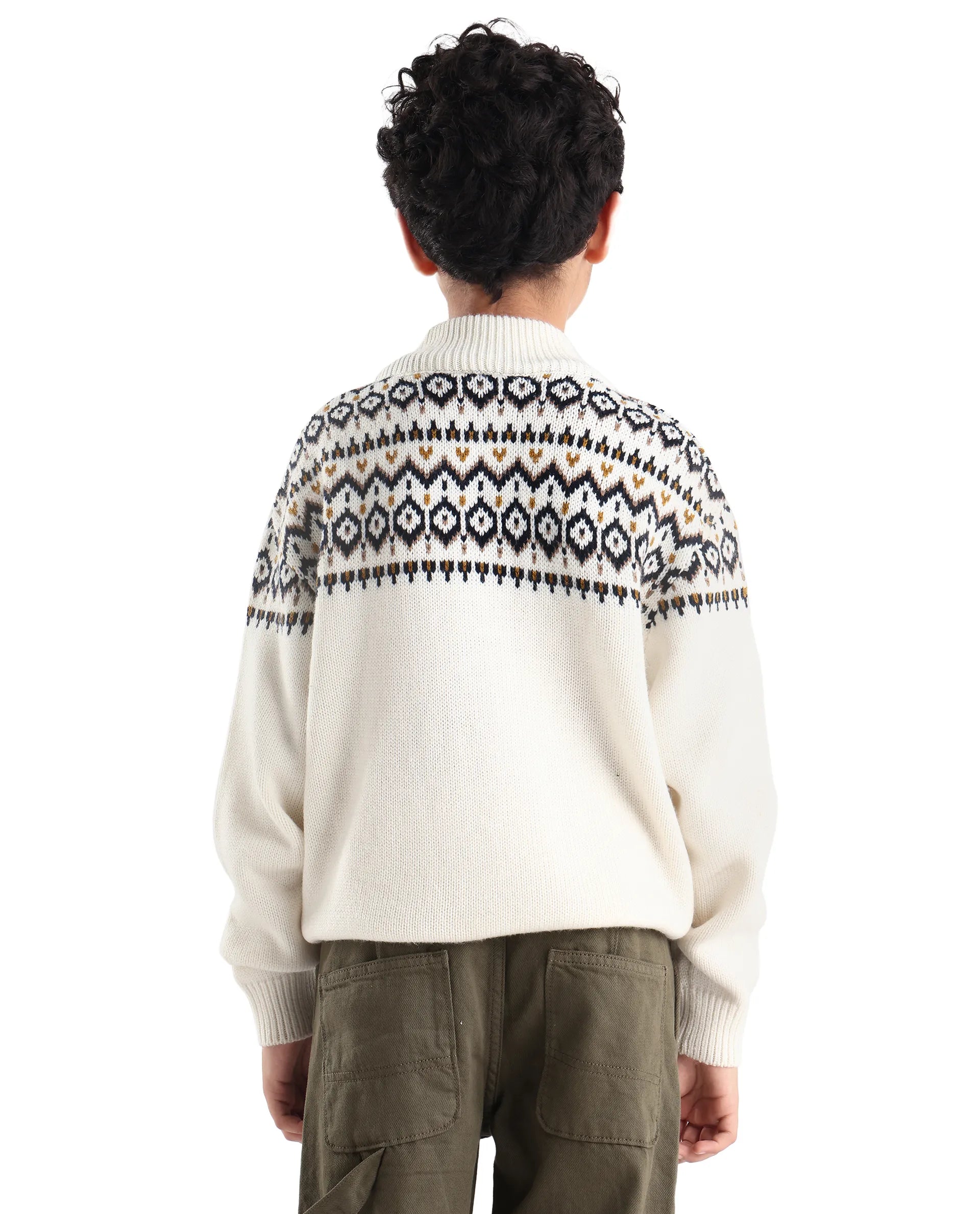 Rare Ones Kids Pato Off White Cotton Solid Slip-On Closure Relaxed Fit Sweater