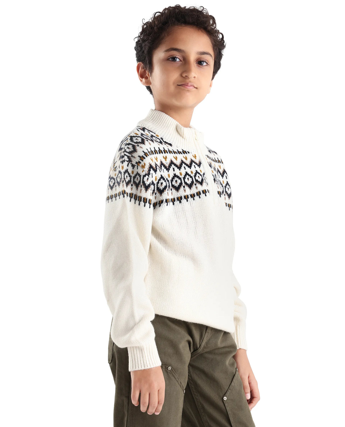 Rare Ones Kids Pato Off White Cotton Solid Slip-On Closure Relaxed Fit Sweater