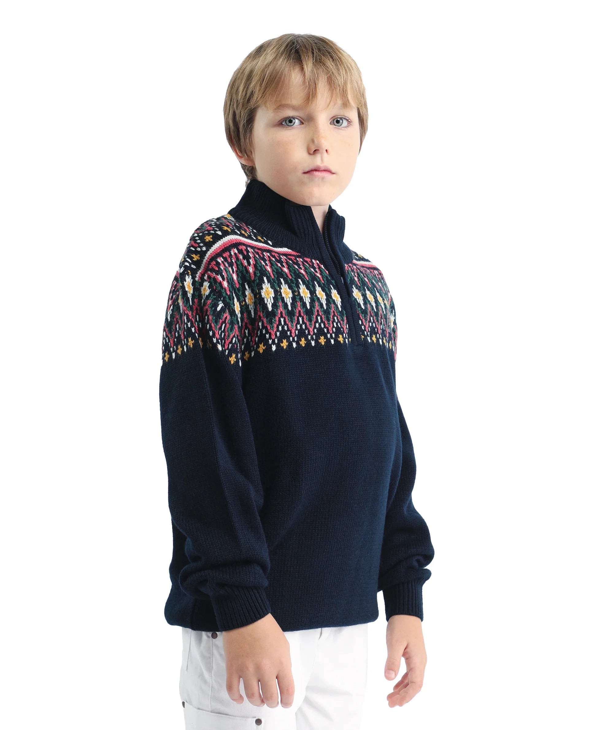 Rare Ones Kids Pato Navy Cotton Argyle Pattern Zipper Closure Relaxed Fit Sweater