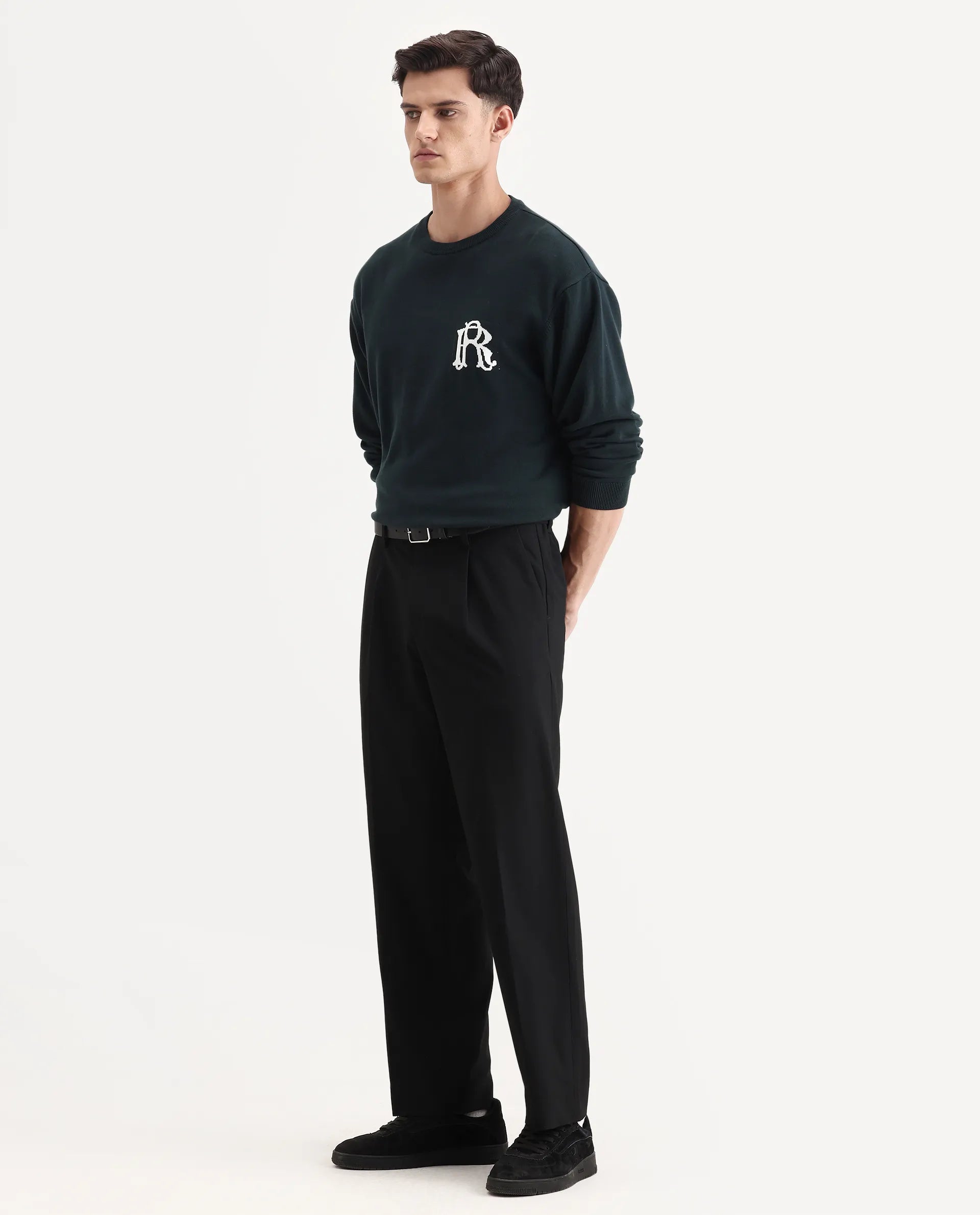 Rare Rabbit Men Pauls Black Polyester Blend Fabric Button Closure Plain Trouser