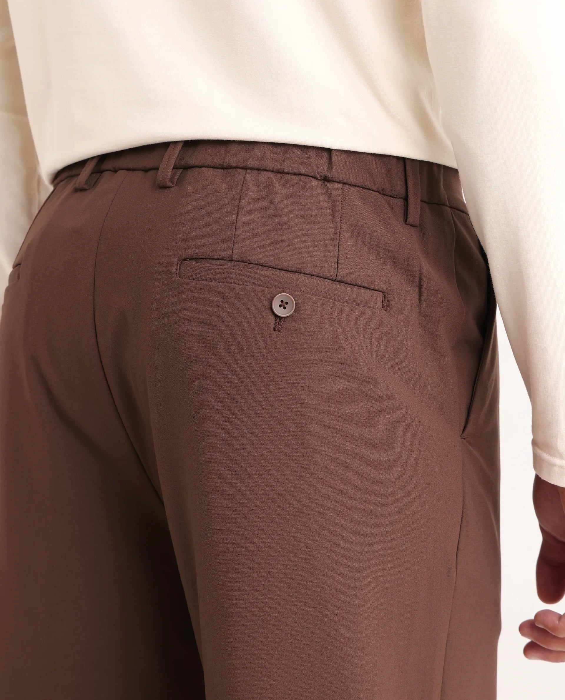 Rare Rabbit Men Pauls Brown Polyester Blend Fabric Button Closure Plain Trouser