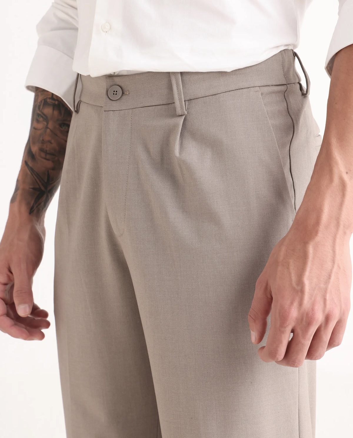 Rare Rabbit Men Pauls Dark Beige Polyester Blend Fabric Button Closure Plain Trouser