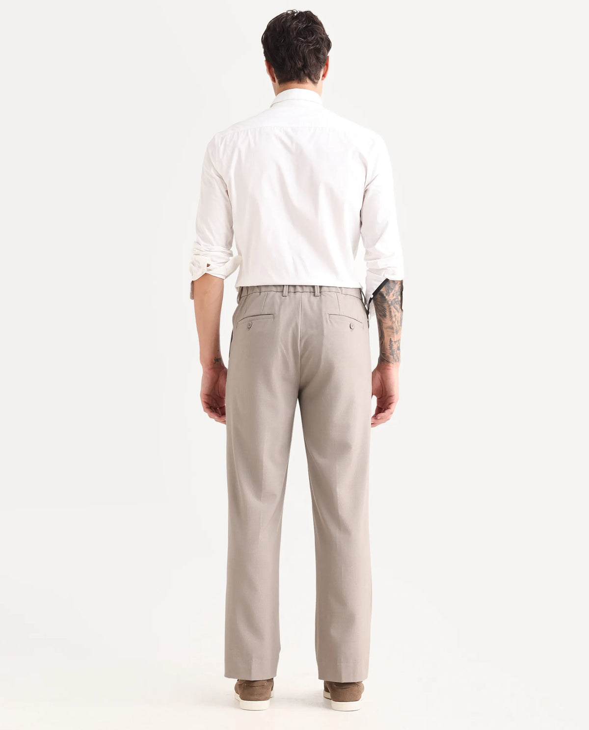 Rare Rabbit Men Pauls Dark Beige Polyester Blend Fabric Button Closure Plain Trouser