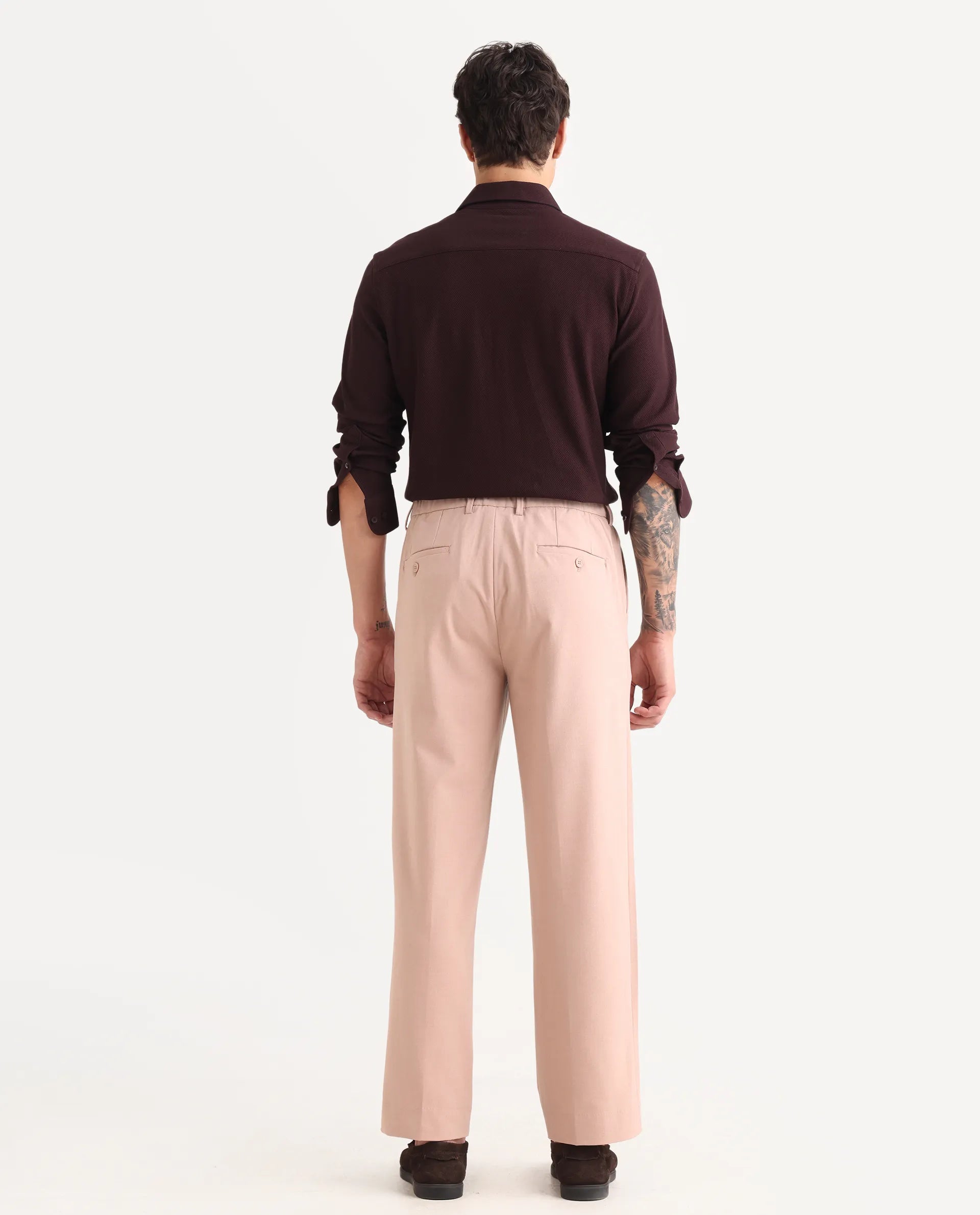 Rare Rabbit Men Pauls Tan Polyester Blend Fabric Button Closure Plain Trouser