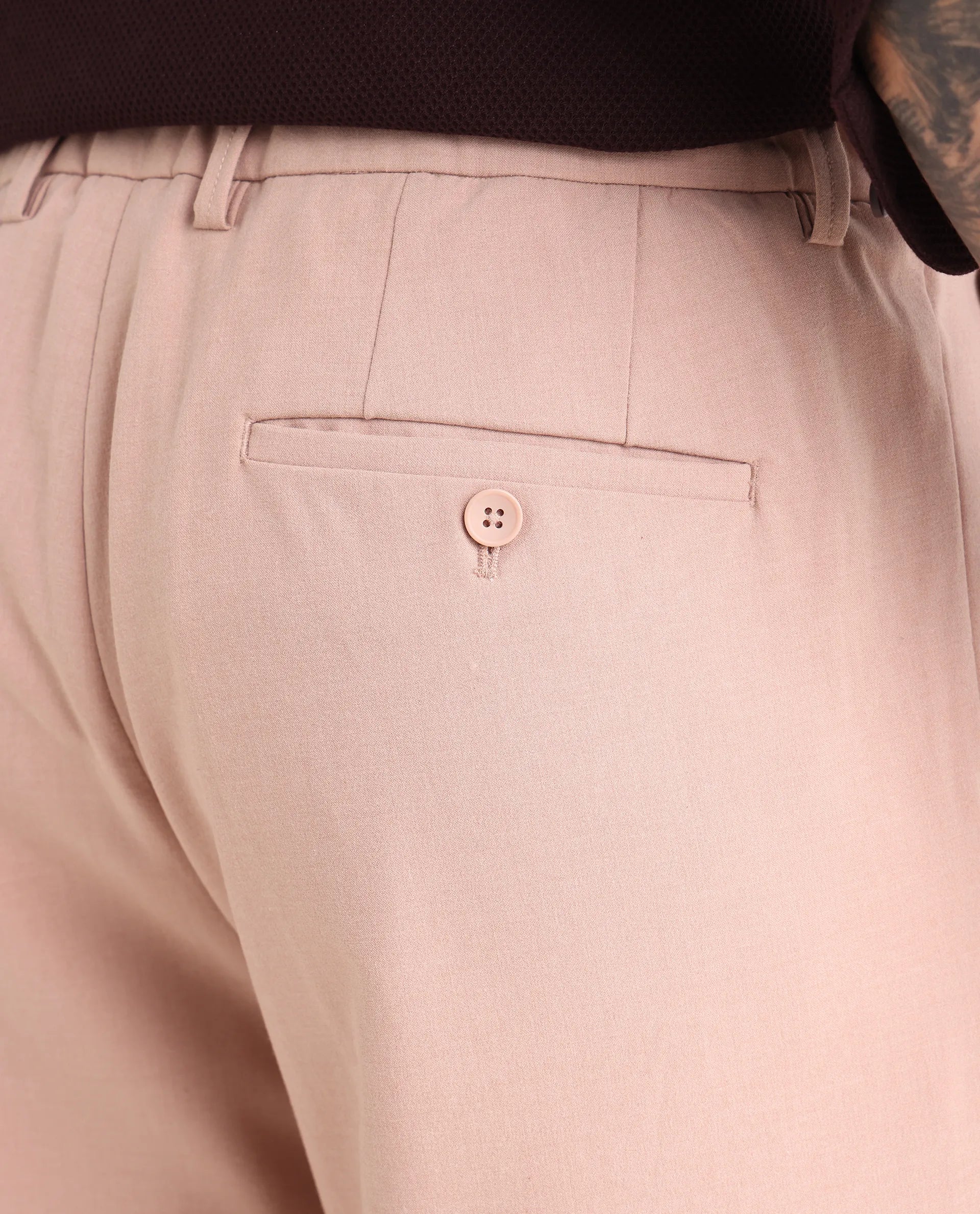 Rare Rabbit Men Pauls Tan Polyester Blend Fabric Button Closure Plain Trouser