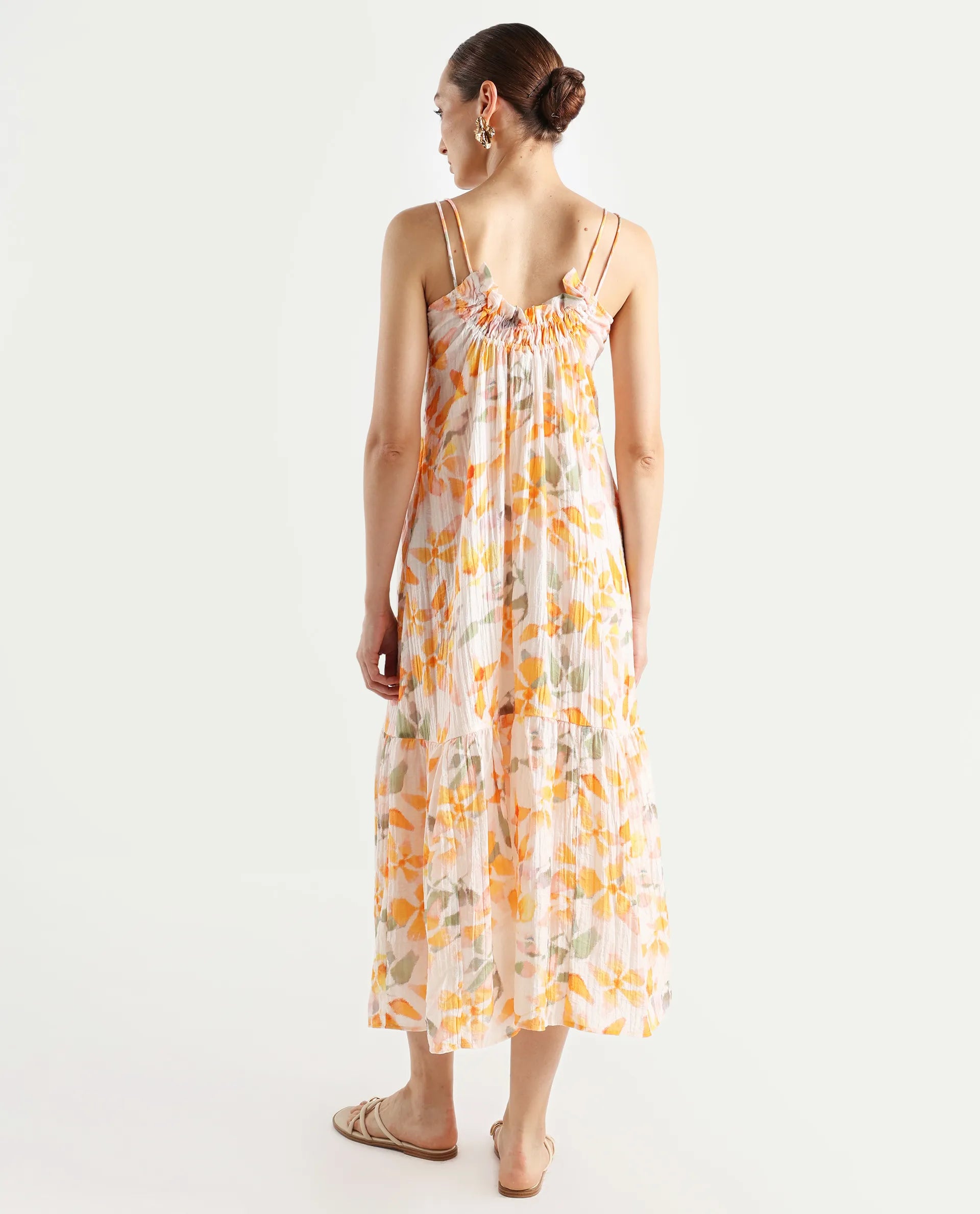 Rareism Women's Pavia Multi Nylon Blend Shoulder Strap Floral Print Sleeveless Maxi Regular Fit Dress