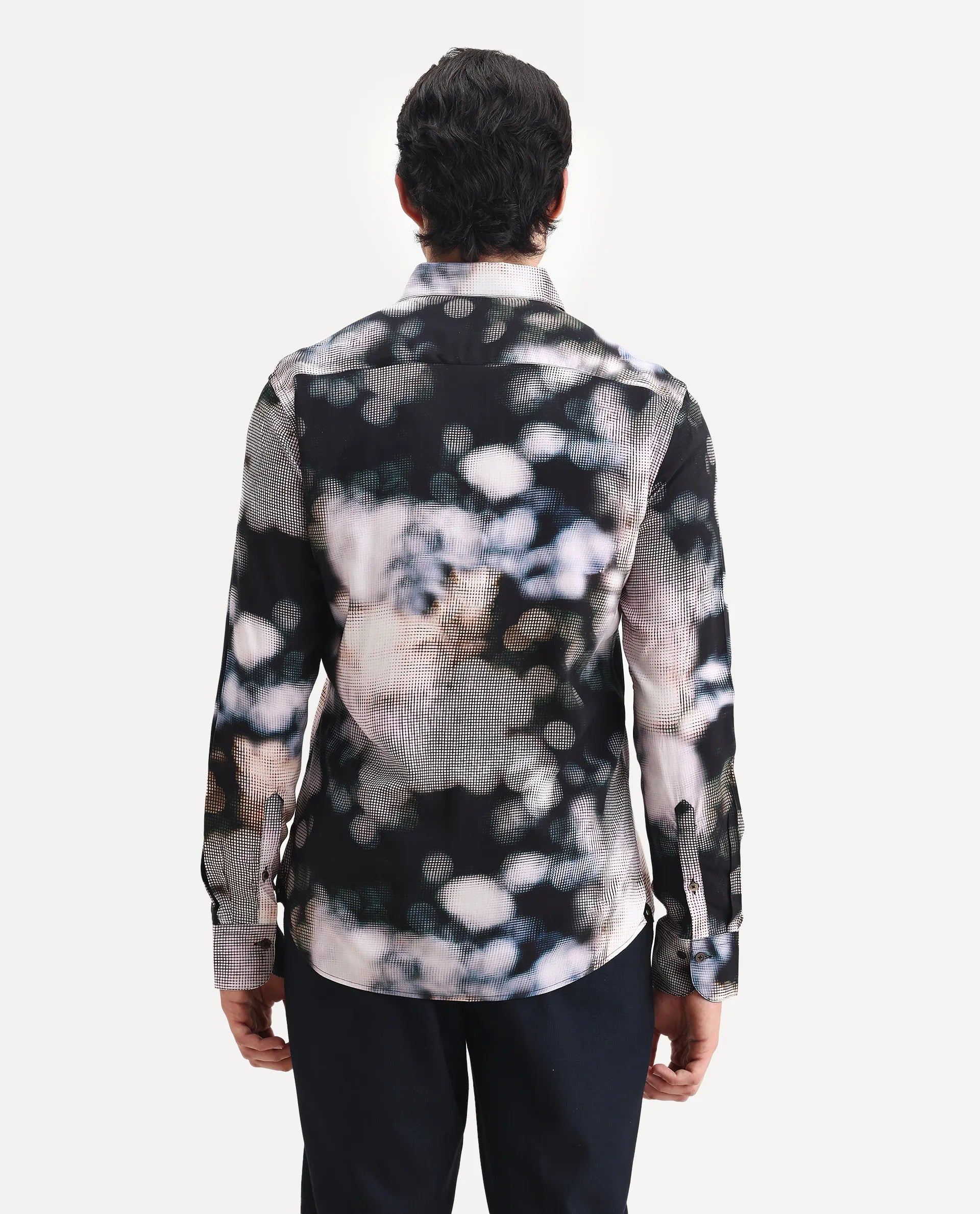 Rare Rabbit Men's Pavo Black Viscose Abstract Print Regular Fit Full Sleeve Collared Shirt