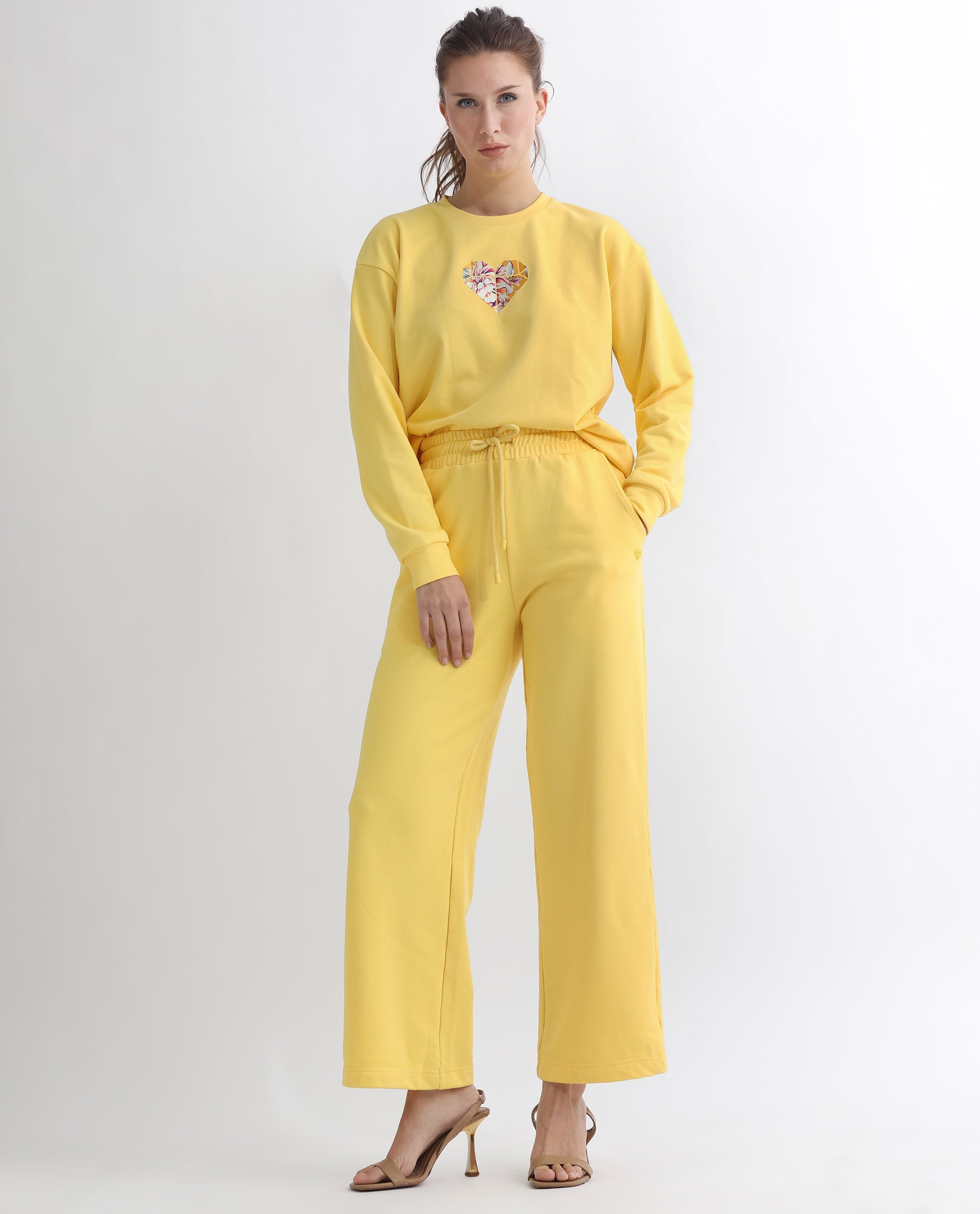 Rareism Articale Women Pazoo T Yellow Cotton Blend Fabric Drawstring Closure Flared Fit Plain Ankle Length Track Pant