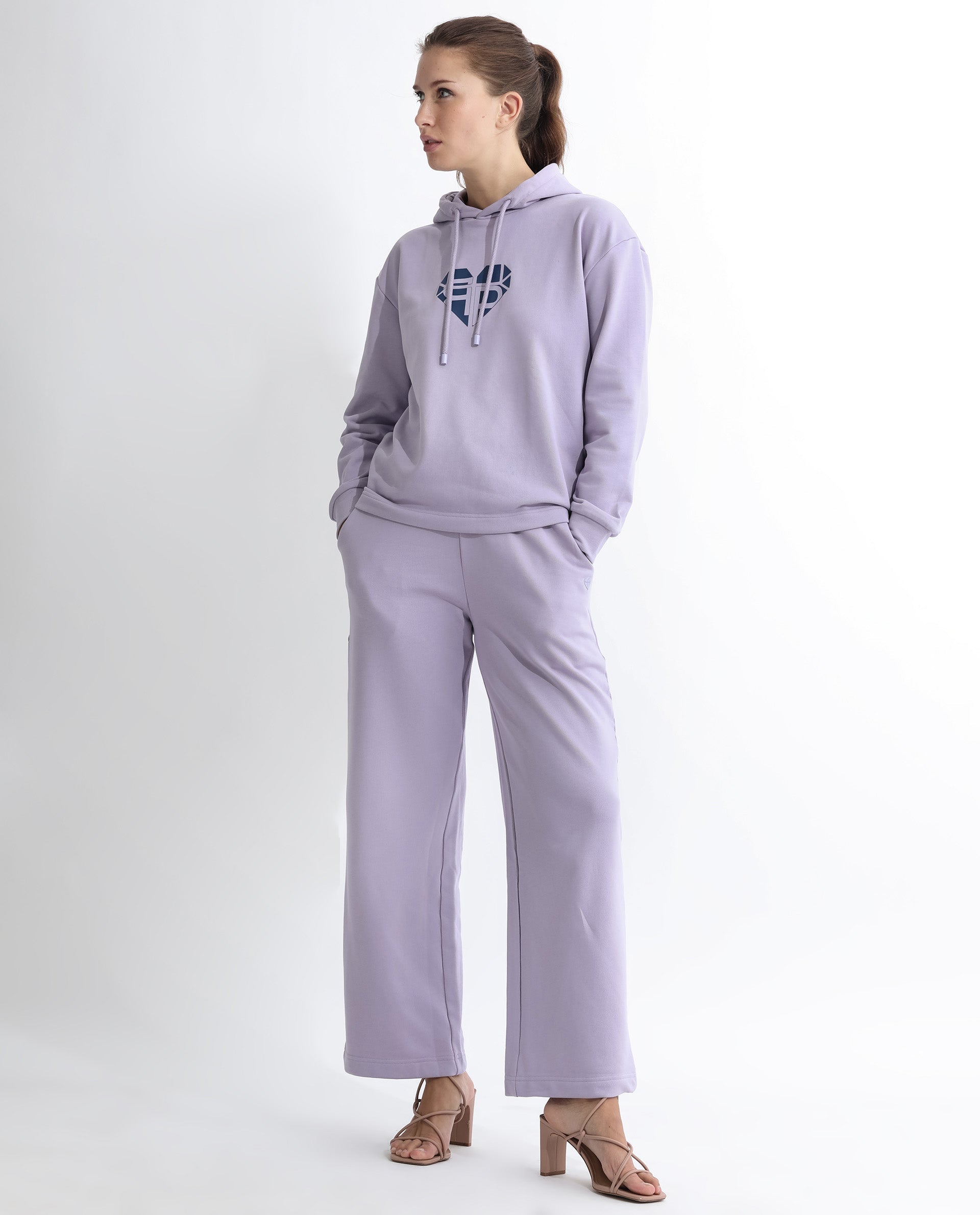 Rareism Women Pazoo T Pastel Purple Cotton Blend Fabric Flared Solid Mid Rise Ankle Length Track Pant