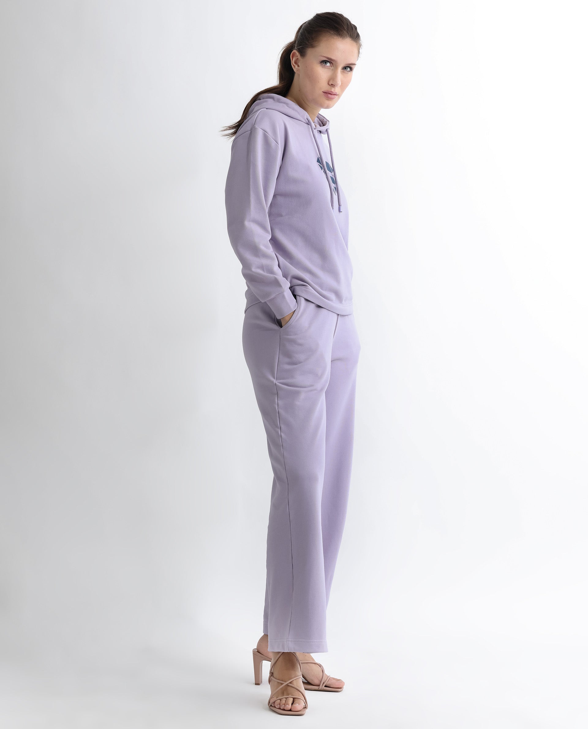 Rareism Women Pazoo T Pastel Purple Cotton Blend Fabric Flared Solid Mid Rise Ankle Length Track Pant