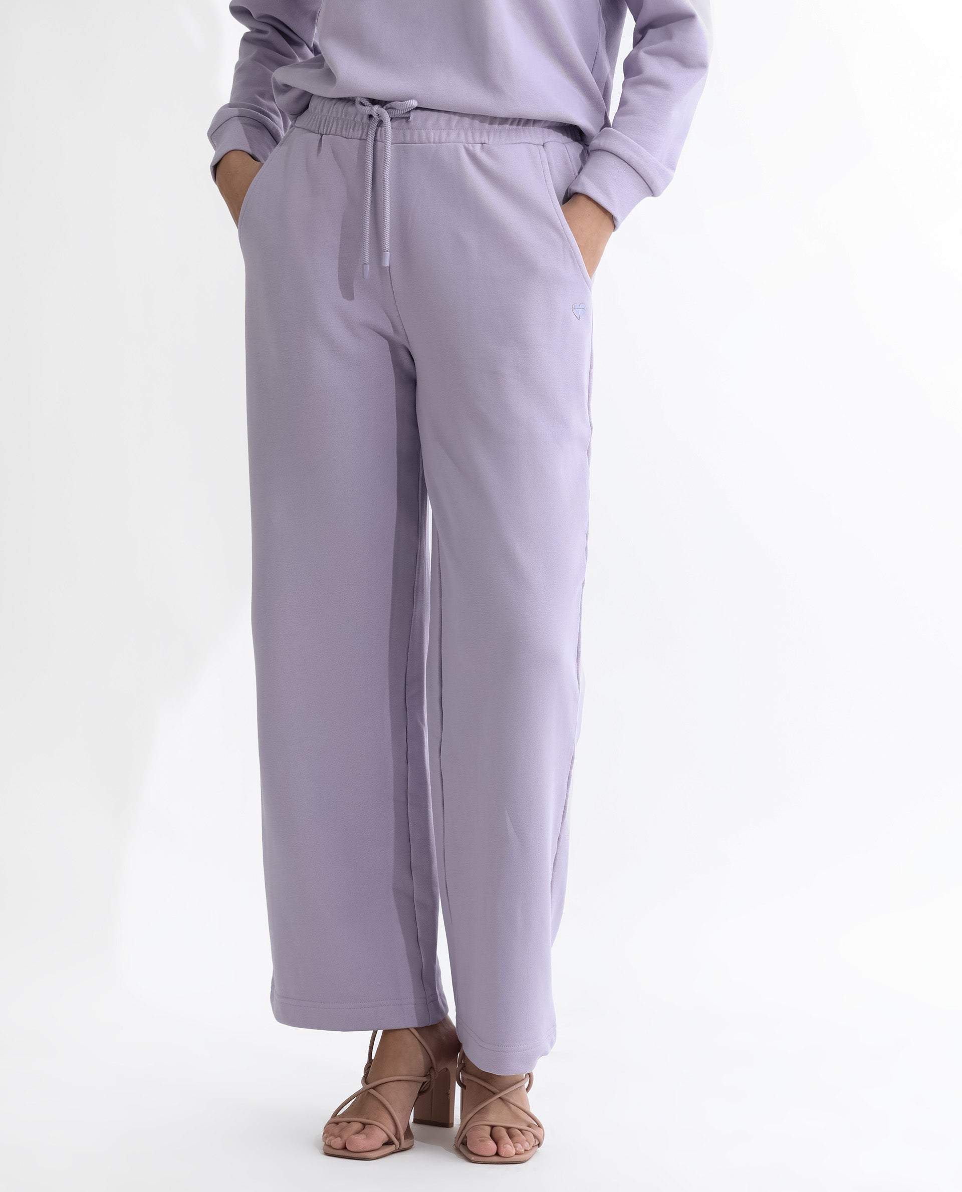Rareism Women Pazoo T Pastel Purple Cotton Blend Fabric Flared Solid Mid Rise Ankle Length Track Pant