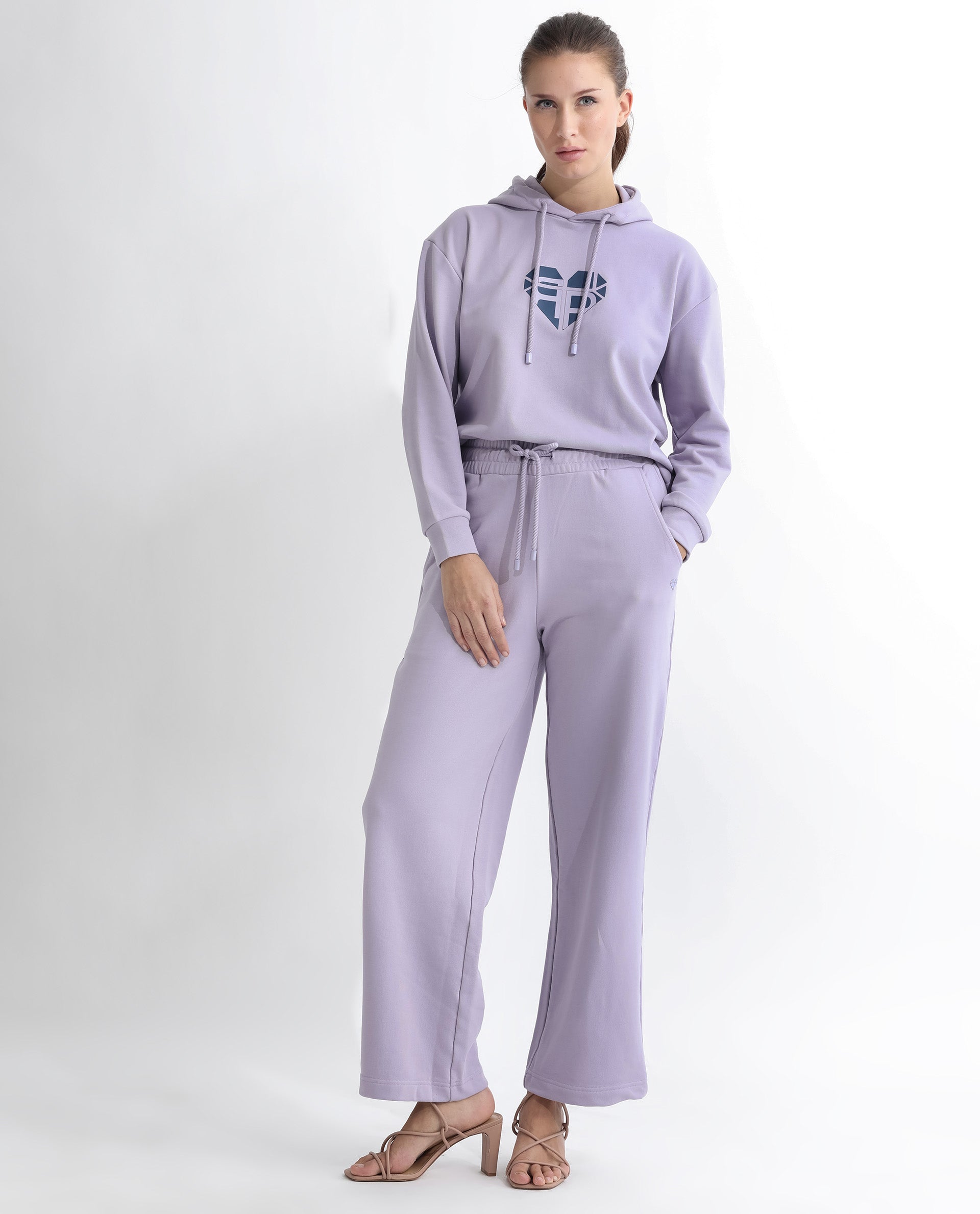 Rareism Women Pazoo T Pastel Purple Cotton Blend Fabric Flared Solid Mid Rise Ankle Length Track Pant