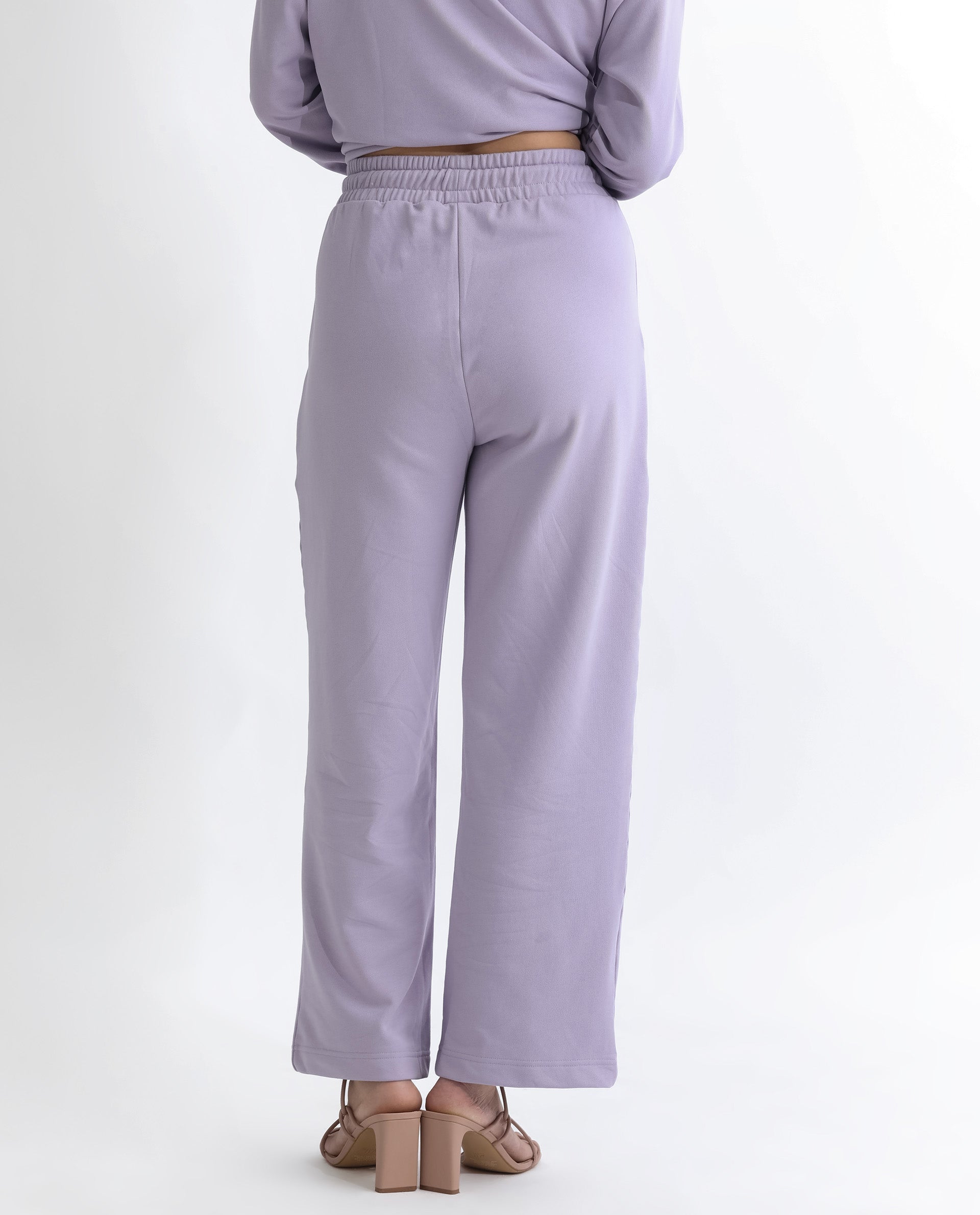 Rareism Women Pazoo T Pastel Purple Cotton Blend Fabric Flared Solid Mid Rise Ankle Length Track Pant
