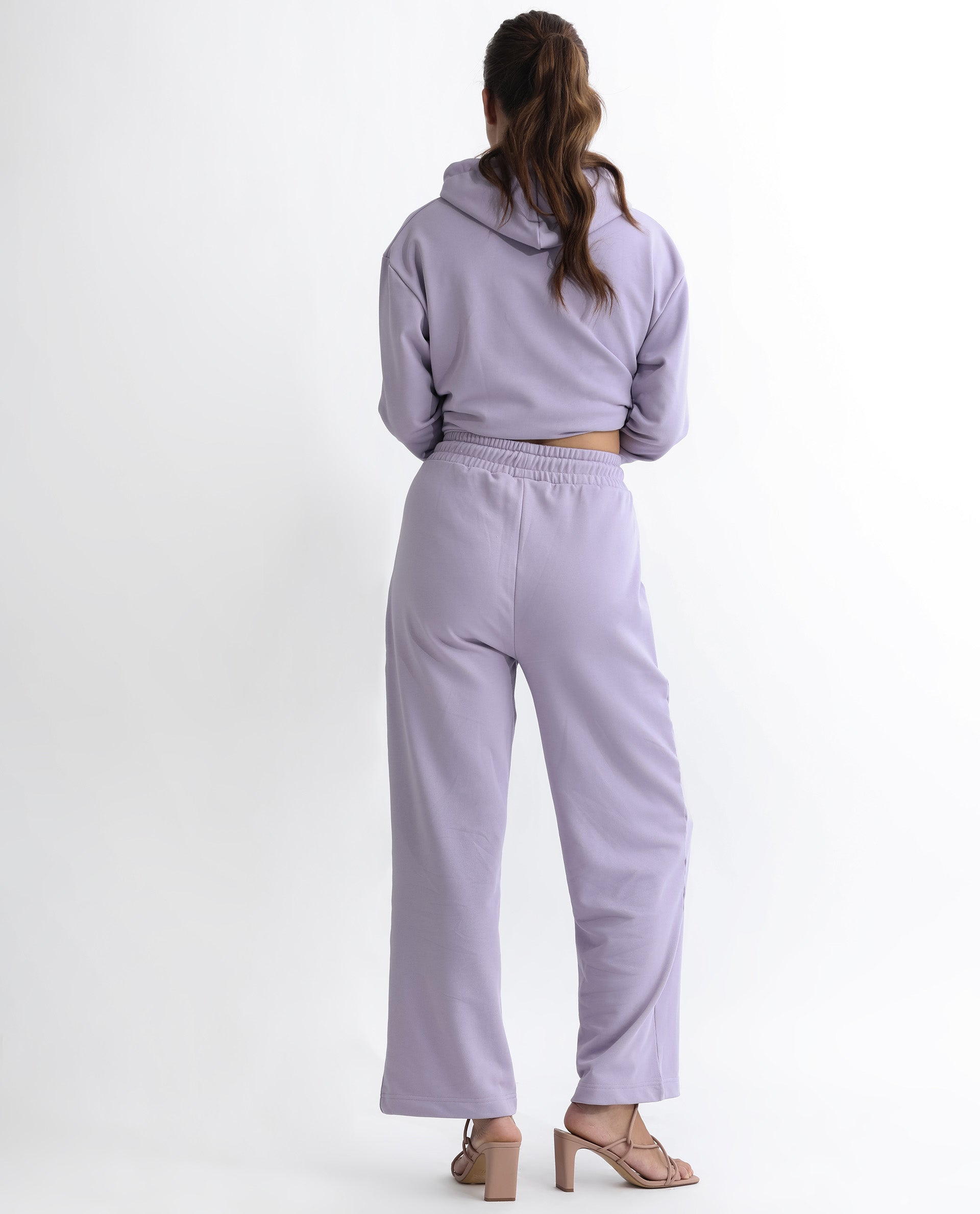 Rareism Women Pazoo T Pastel Purple Cotton Blend Fabric Flared Solid Mid Rise Ankle Length Track Pant