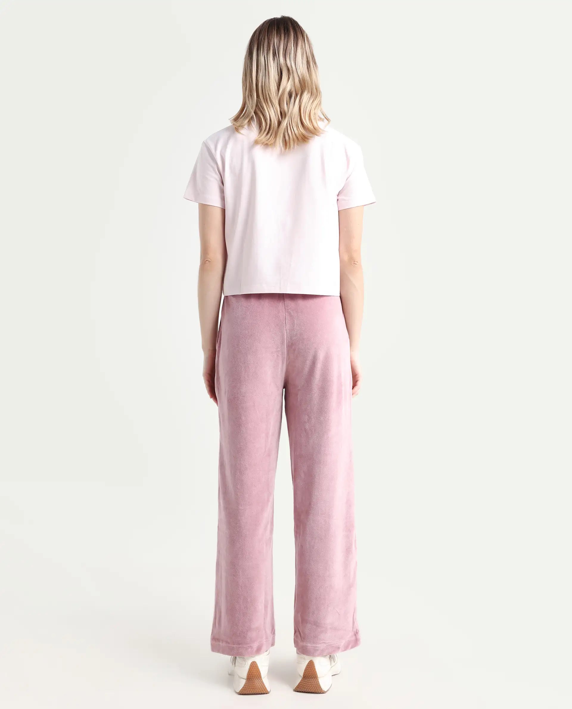 Rareism Women's Pazoo Tt Dusky Pink Cotton Blend Plain Ankle Length Flared Track Pant