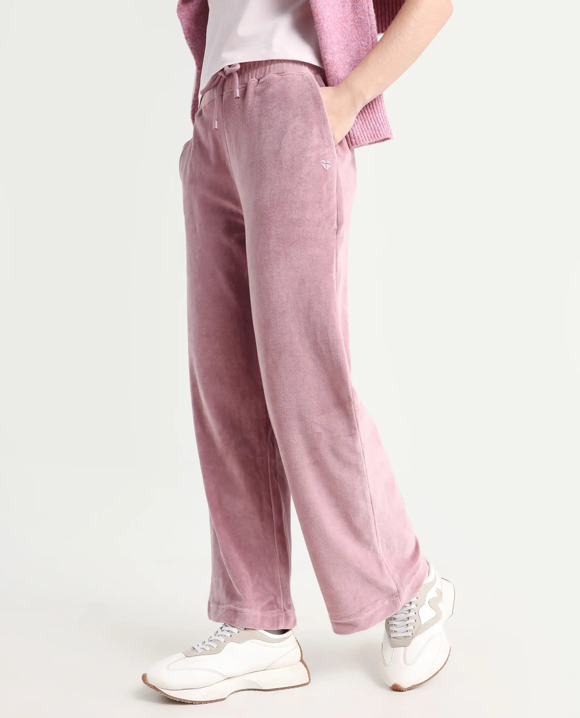 Rareism Women's Pazoo Tt Dusky Pink Cotton Blend Plain Ankle Length Flared Track Pant