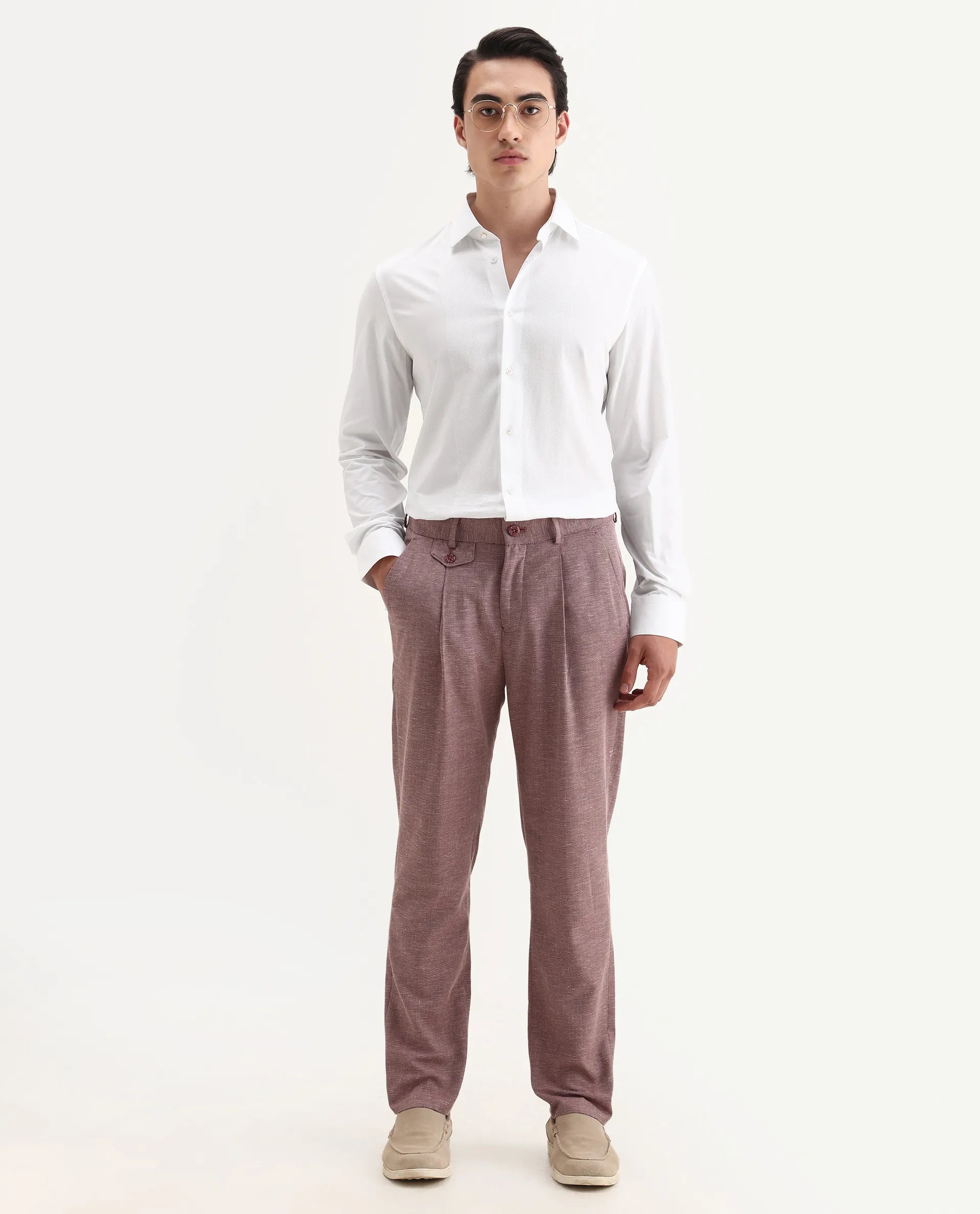 Rare Rabbit Men's Pedron-25 White Cotton Spread Collar Regular Fit Jacquard Shirt