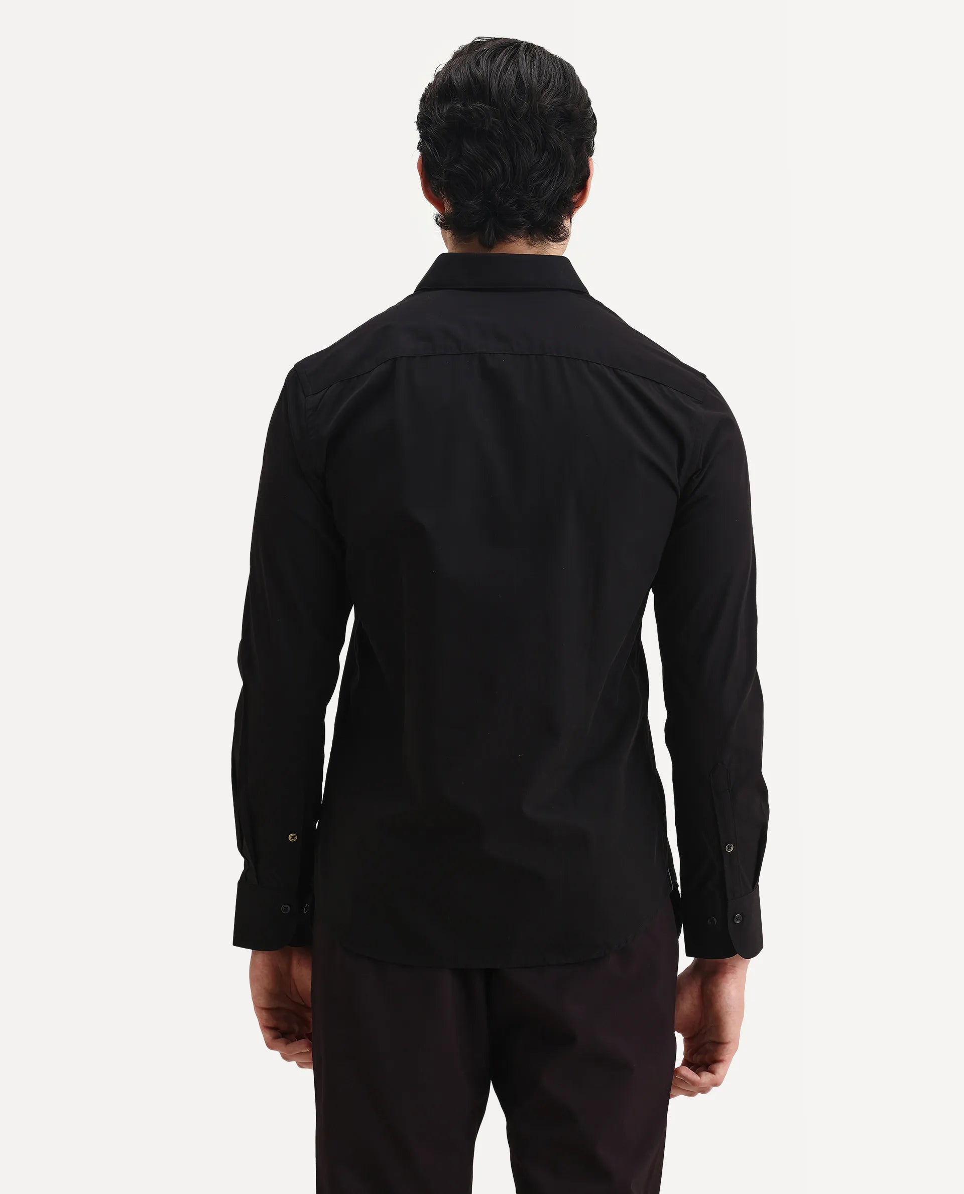 Rare Rabbit Men's Pedron Black Cotton Plain Regular Fit Full Sleeve Collared Shirt
