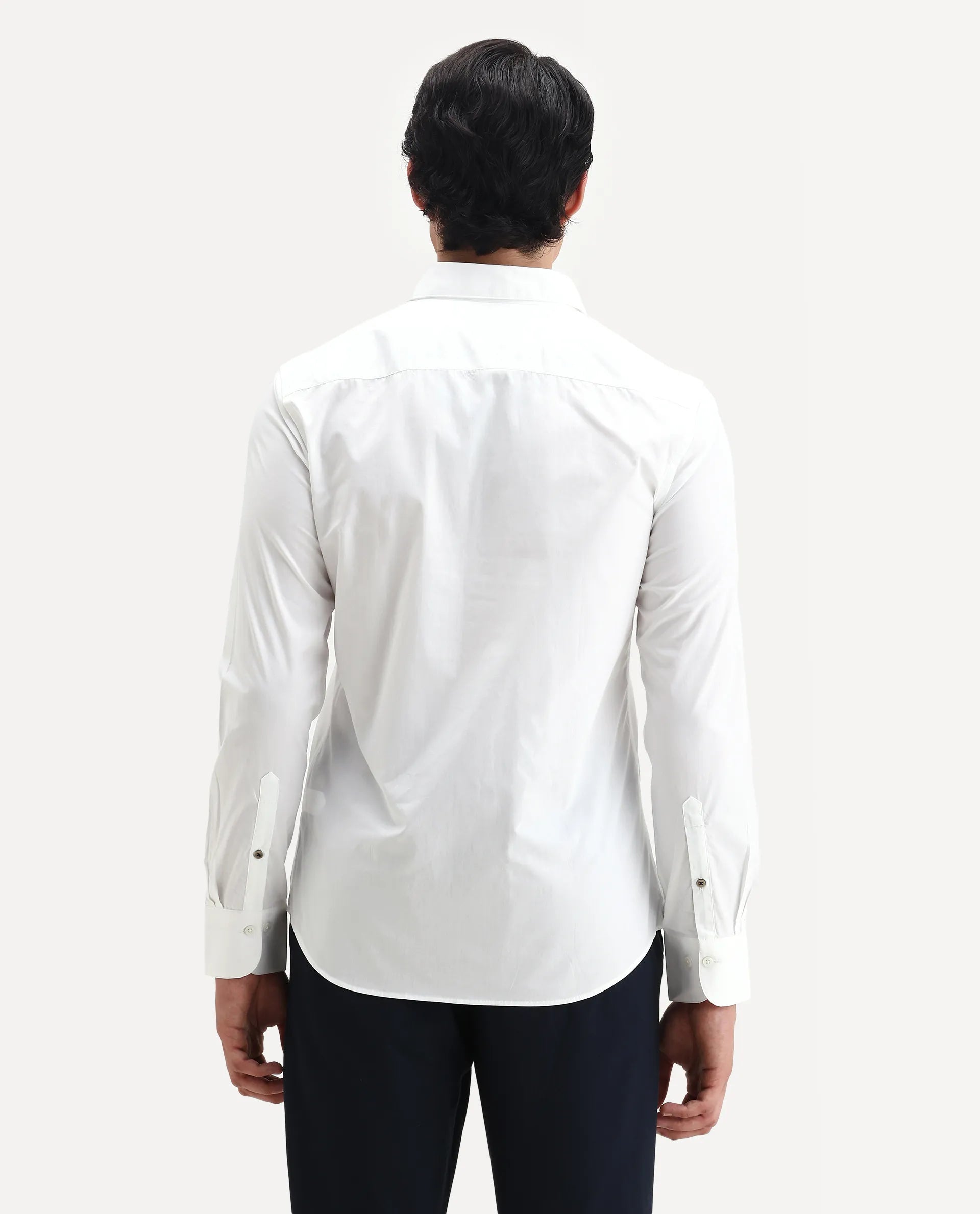 Rare Rabbit Men's Pedron White Cotton Plain Regular Fit Full Sleeve Collared Shirt