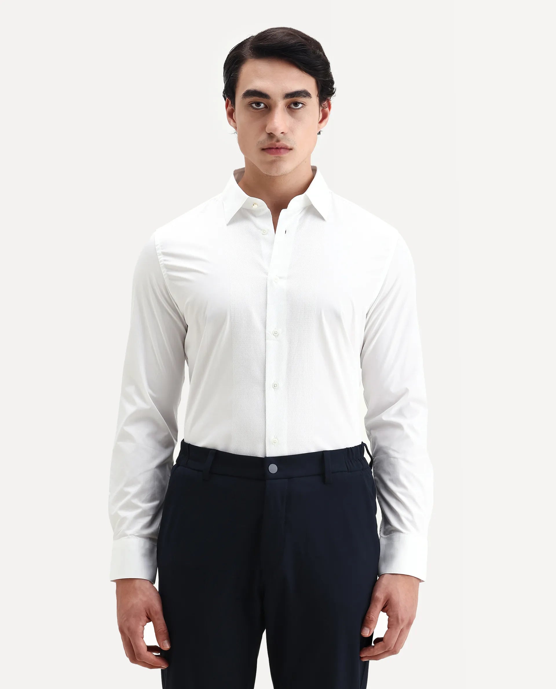 Rare Rabbit Men's Pedron White Cotton Plain Regular Fit Full Sleeve Collared Shirt