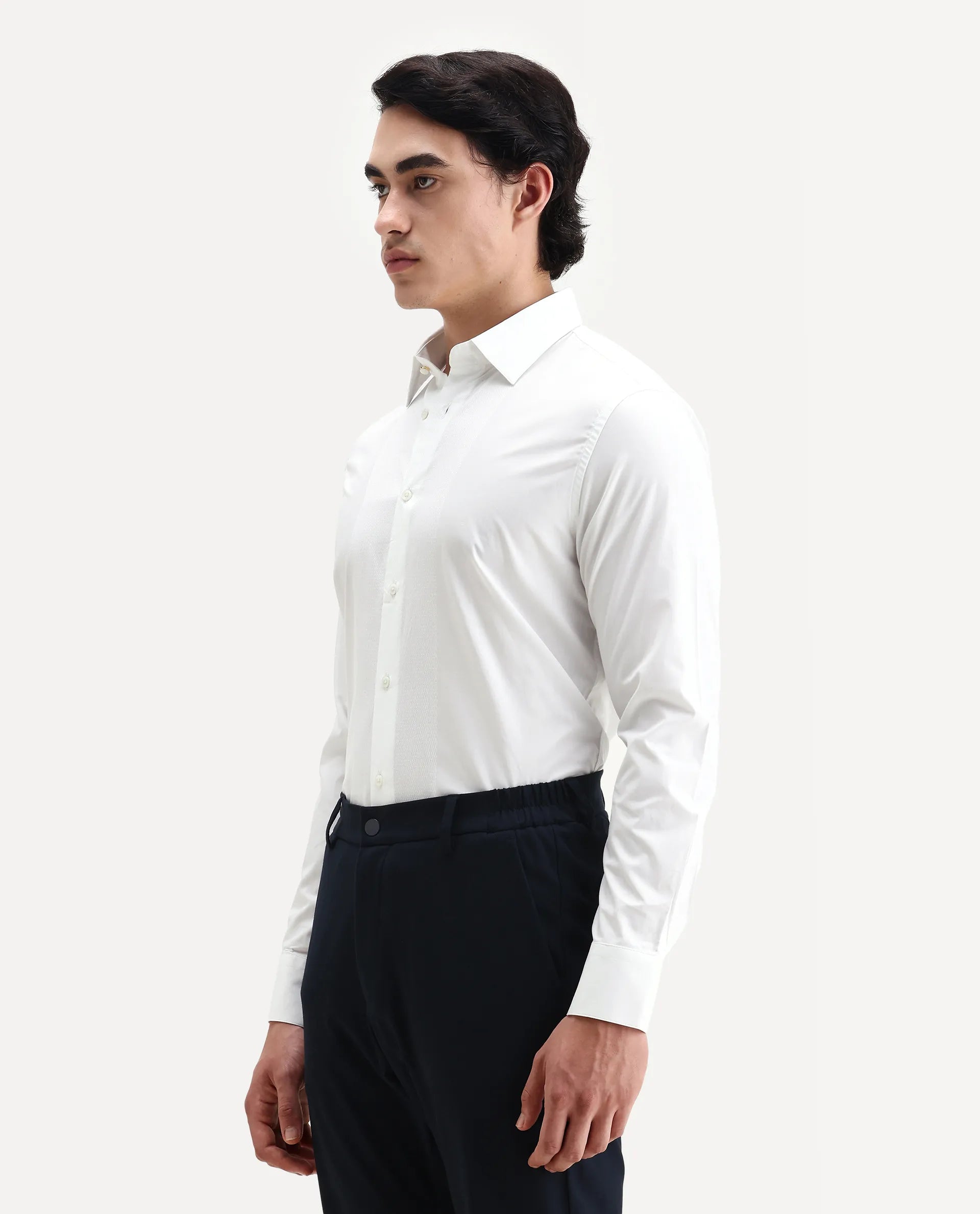 Rare Rabbit Men's Pedron White Cotton Plain Regular Fit Full Sleeve Collared Shirt