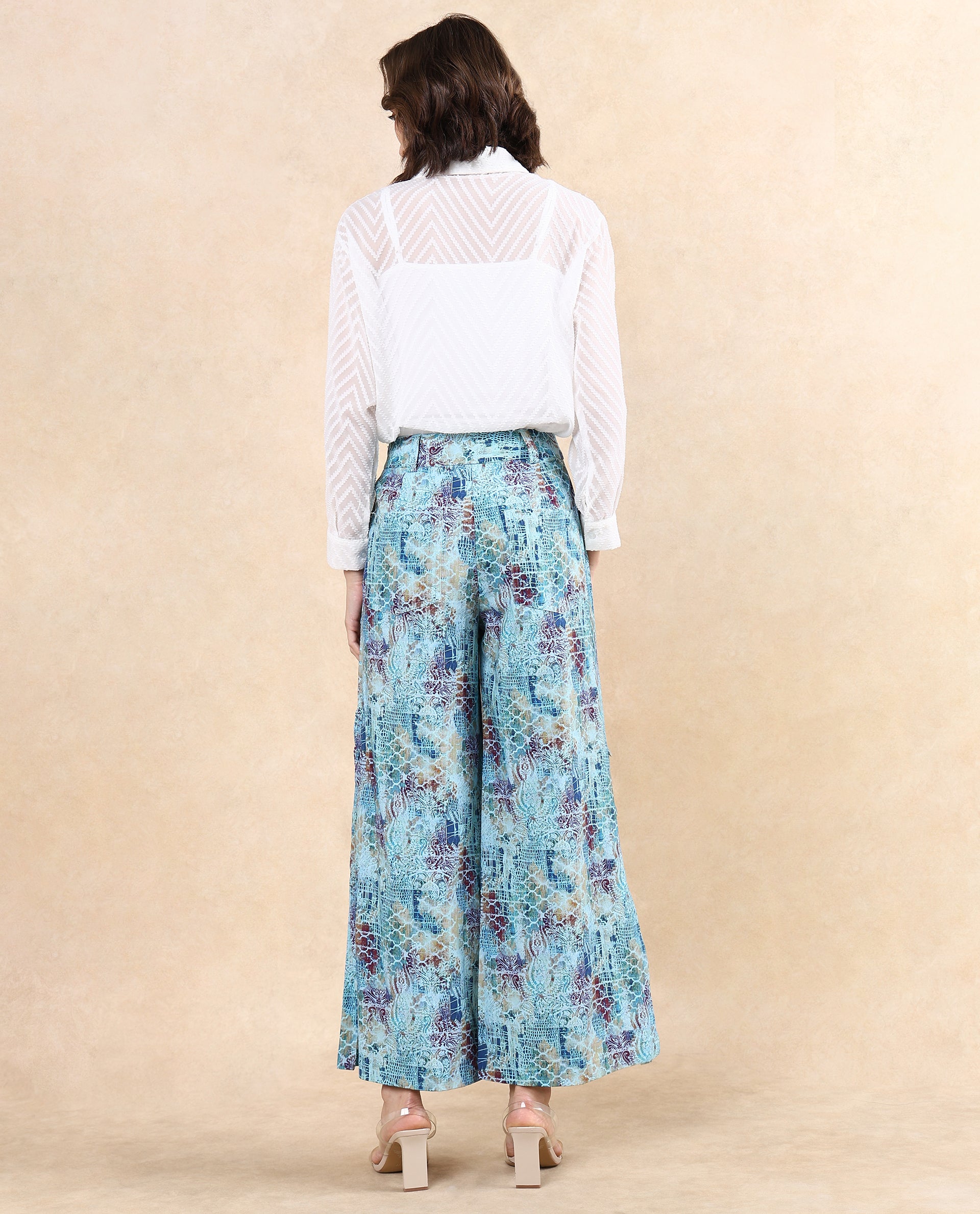 Rareism Women Pescara Multi Button Closure Wide Fit Ankle Length Abstract Print Trouser