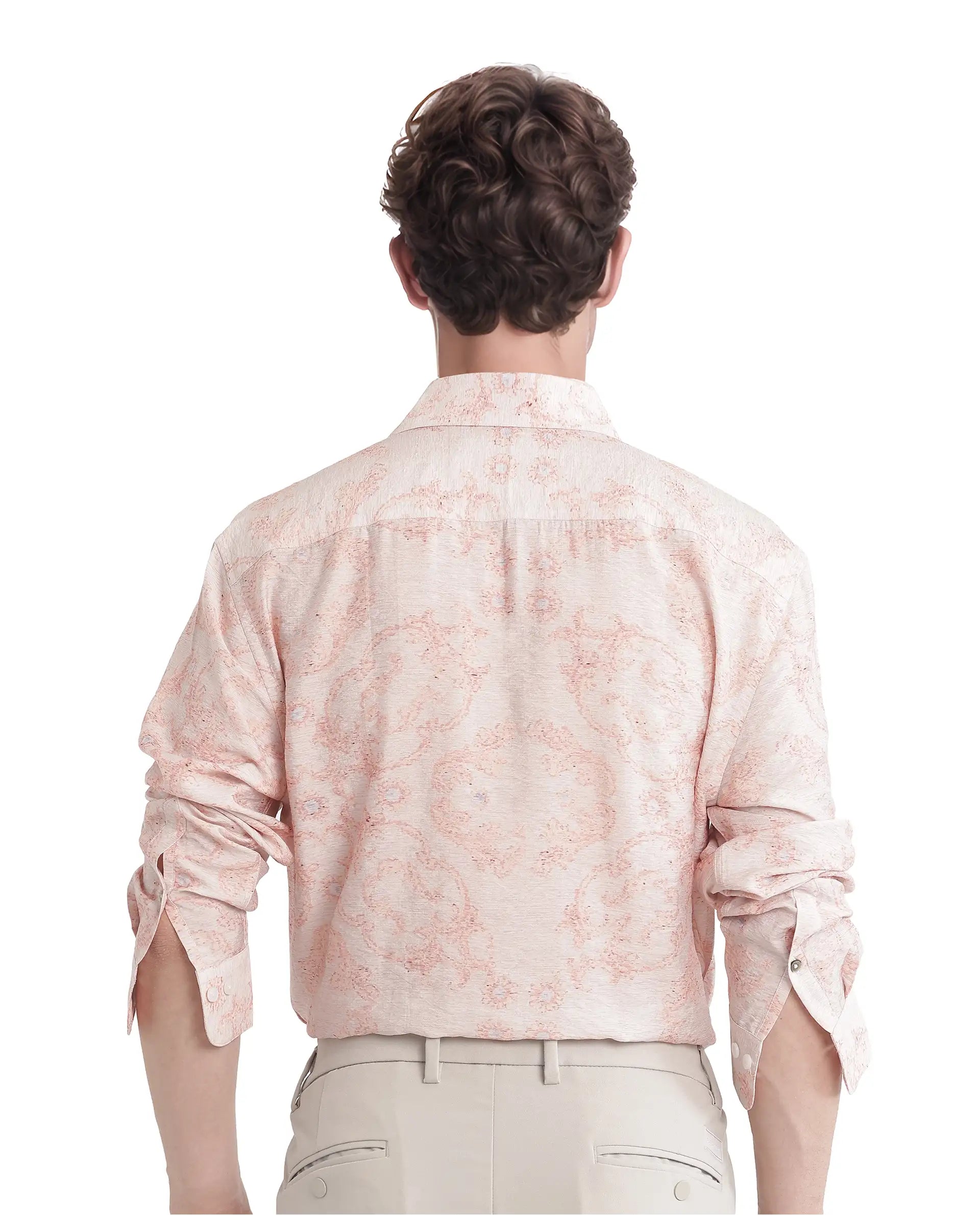 Rare Rabbit Men Pelden Dusky Pink Viscose Fabric Full Sleeve Regular Collared Floral Printed Shirt