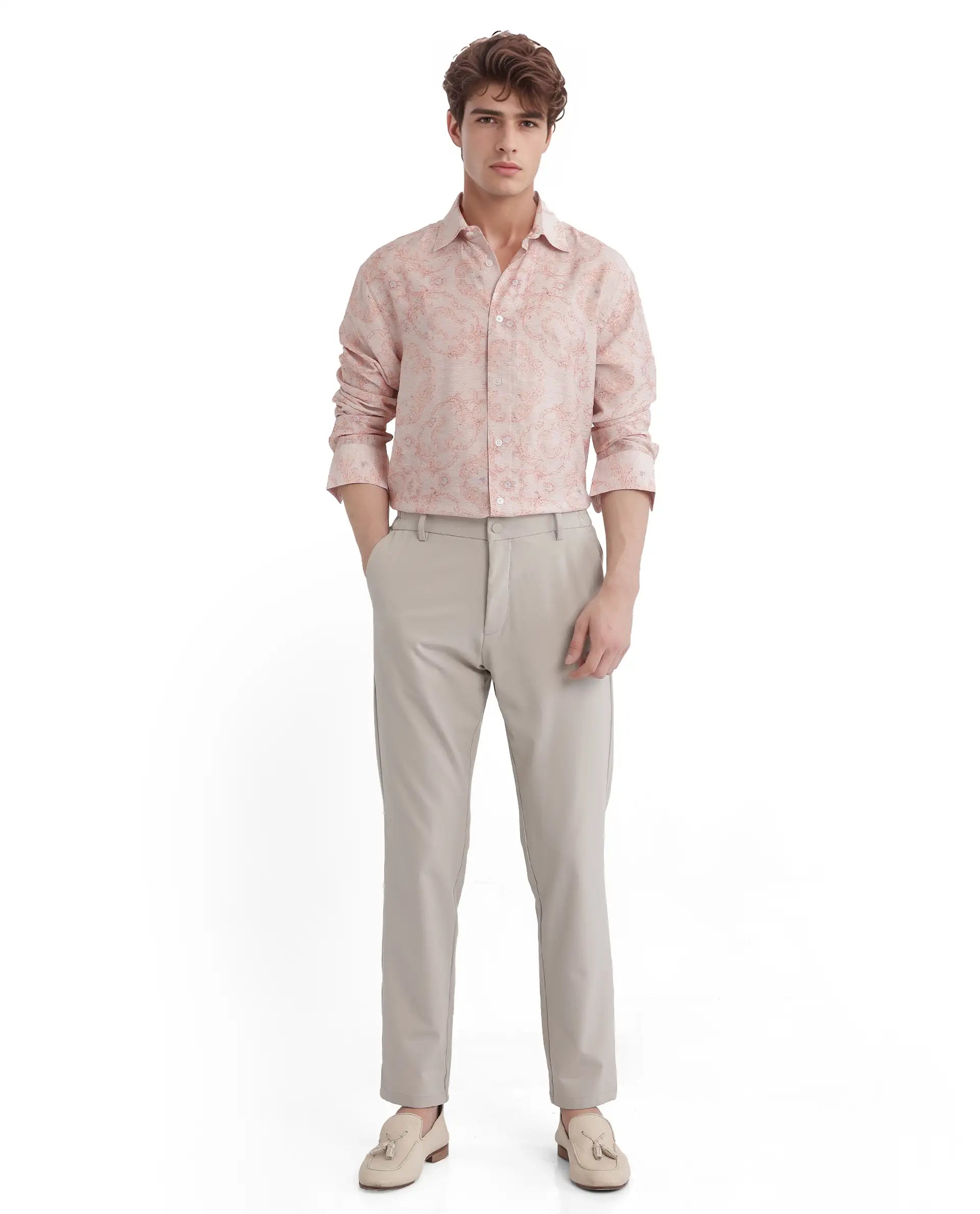 Rare Rabbit Men Pelden Dusky Pink Viscose Fabric Full Sleeve Regular Collared Floral Printed Shirt