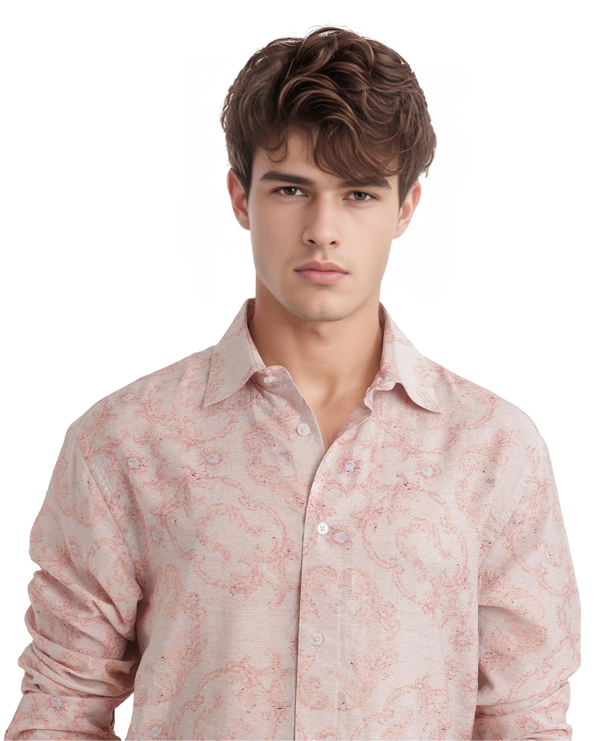 Rare Rabbit Men Pelden Dusky Pink Viscose Fabric Full Sleeve Regular Collared Floral Printed Shirt