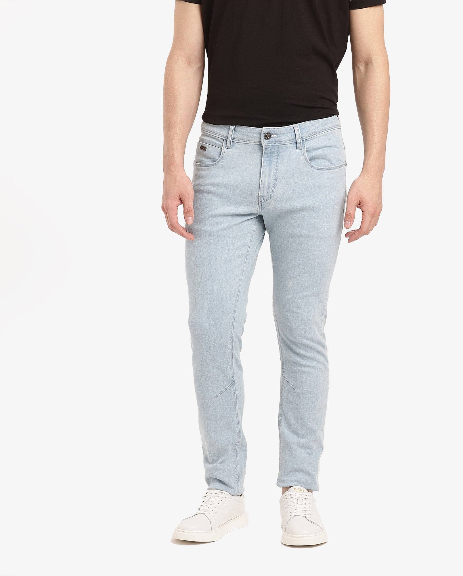 Rare Rabbit Men's Pelin Light Blue Cotton Blend Plain Hawk Slim Fit Je