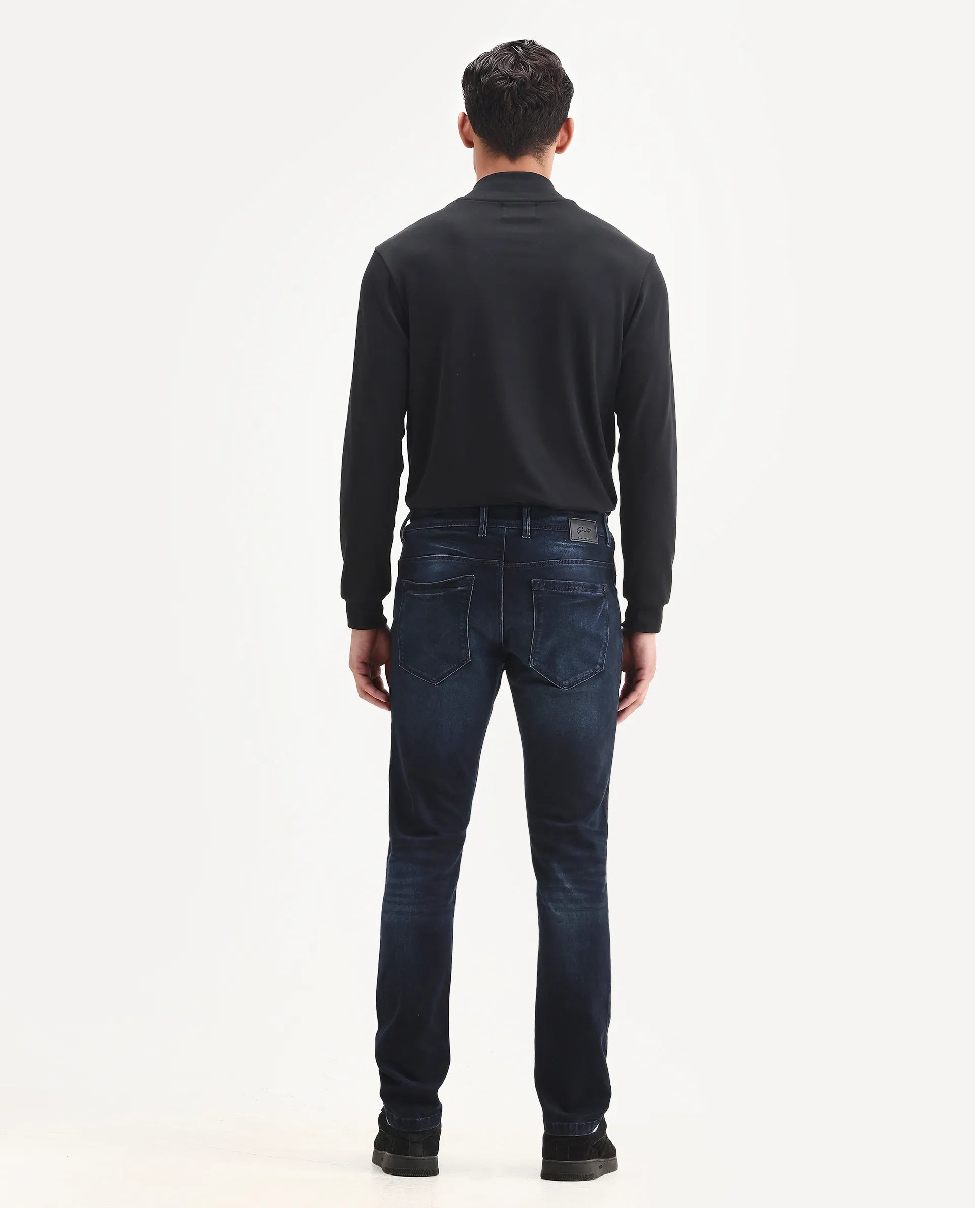 Rare Rabbit Men's Penelope Navy Cotton Plain Hawk Slim Fit Jeans