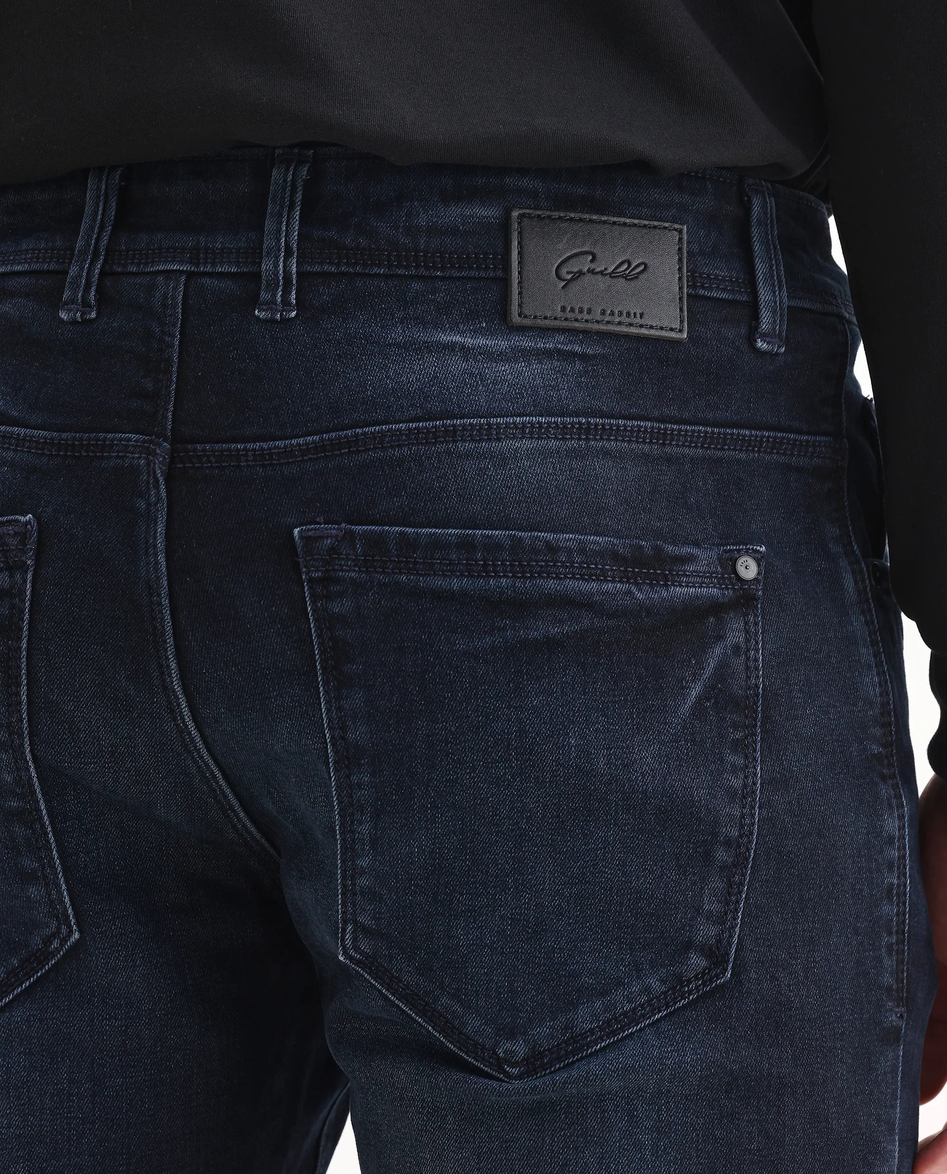 Rare Rabbit Men's Penelope Navy Cotton Plain Hawk Slim Fit Jeans