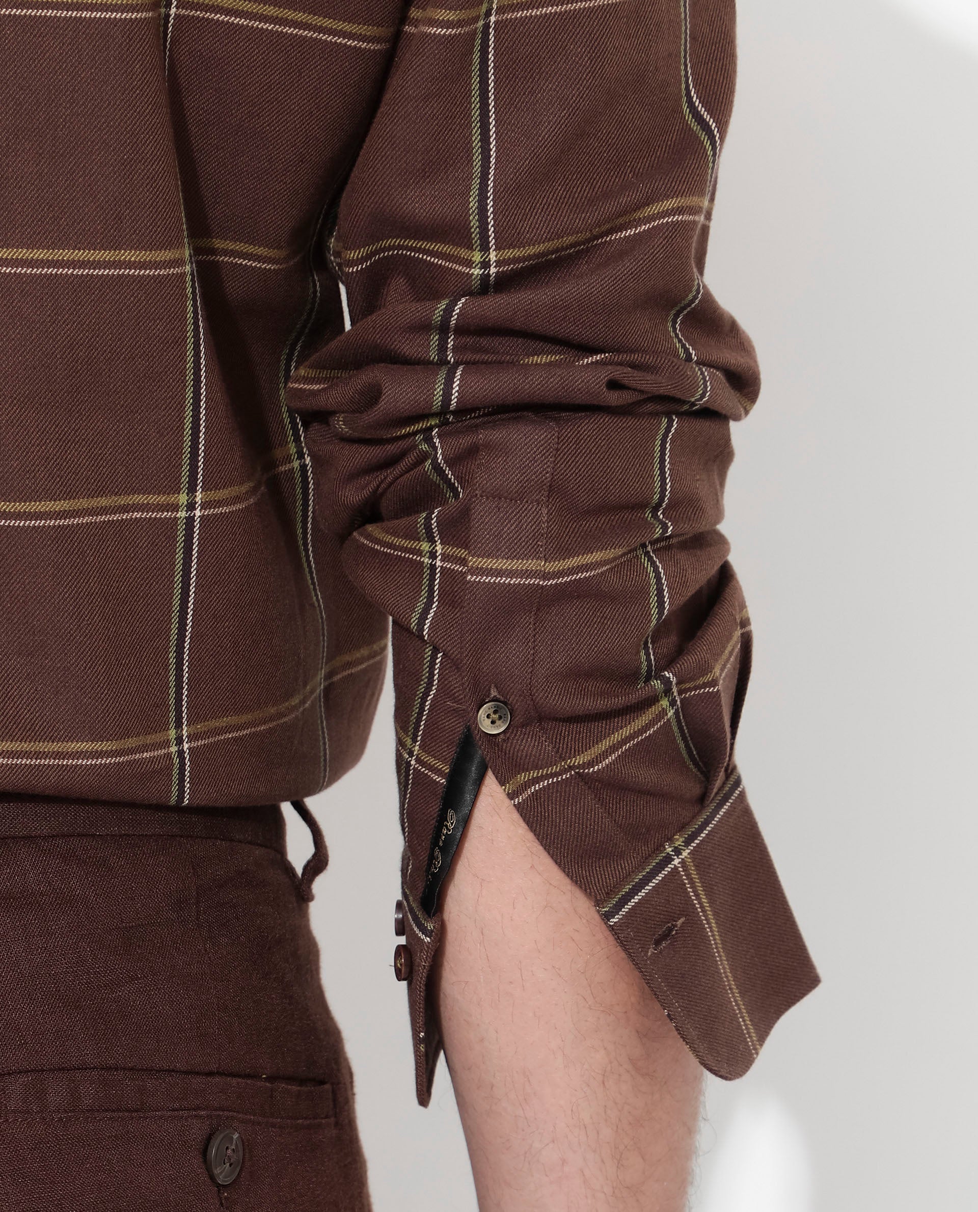 Rare Rabbit Men's Penza Brown Cotton Fabric Full Sleeve Regular Collar Slim Fit Checks Shirt