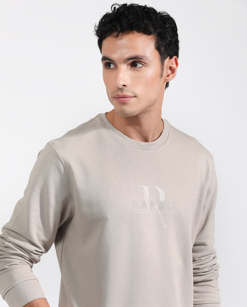 Rare Rabbit Men's Perez Beige Cotton Polyester Full Sleeves Logo Graphic Print Sweatshirt