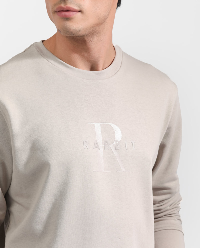 Rare Rabbit Men's Perez Beige Cotton Polyester Full Sleeves Logo Graphic Print Sweatshirt