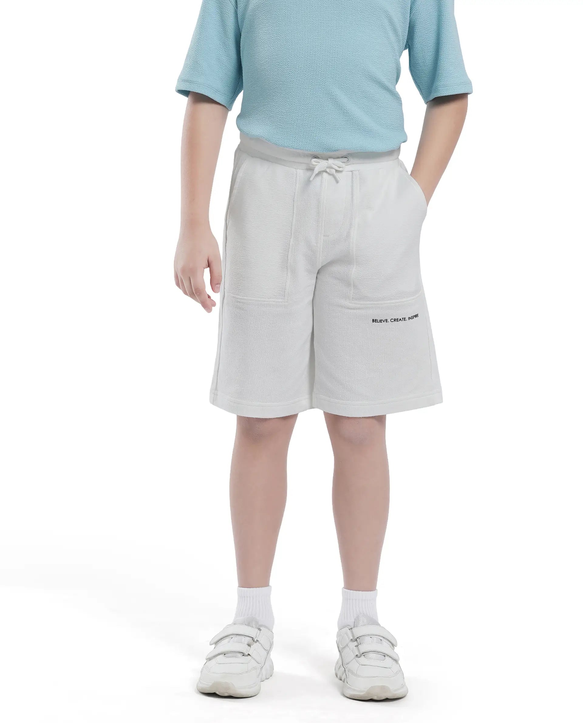 Rare Ones Kids Perg-B White Cotton Kneelength Print Boxy Fit Shorts