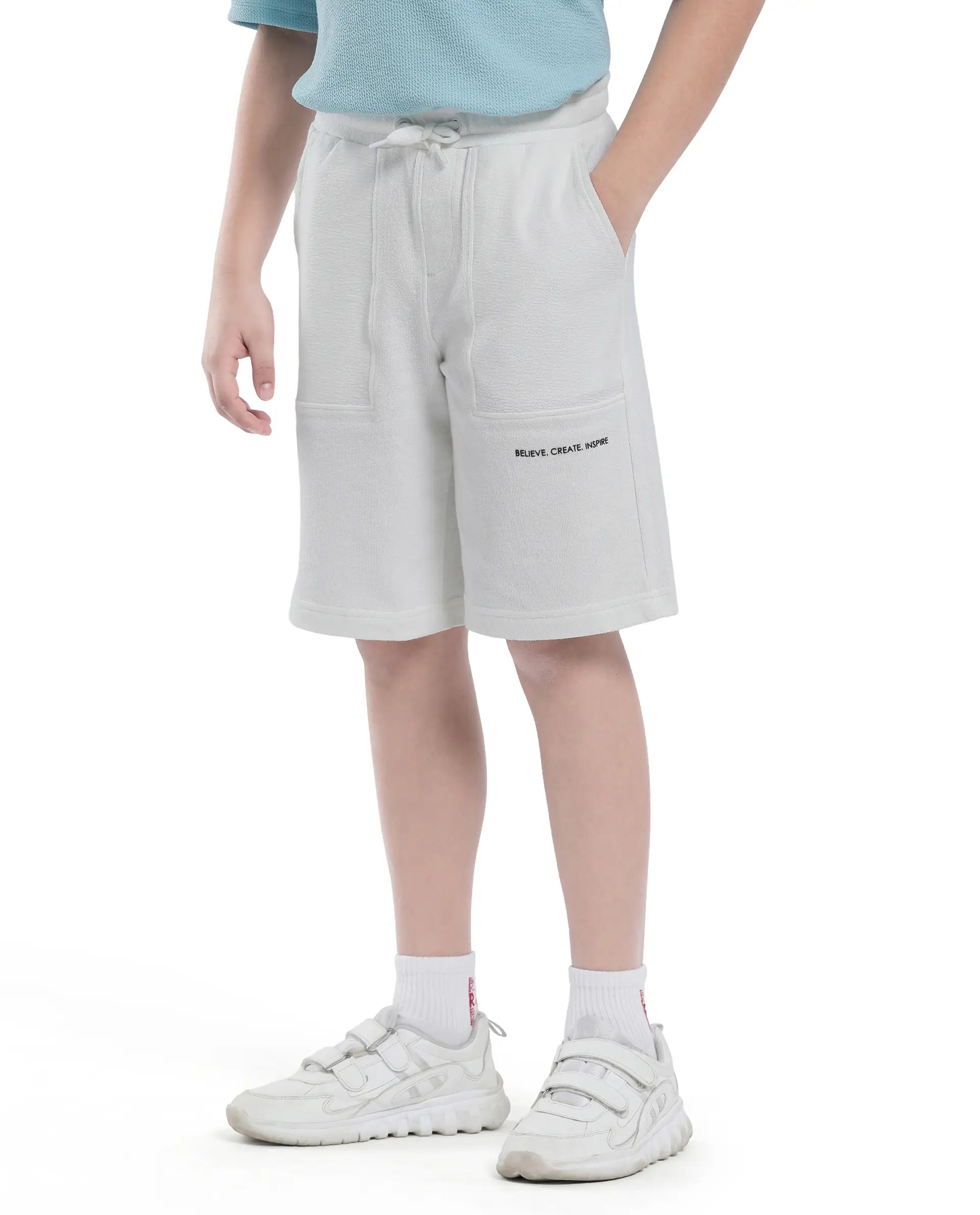 Rare Ones Kids Perg-B White Cotton Kneelength Print Boxy Fit Shorts