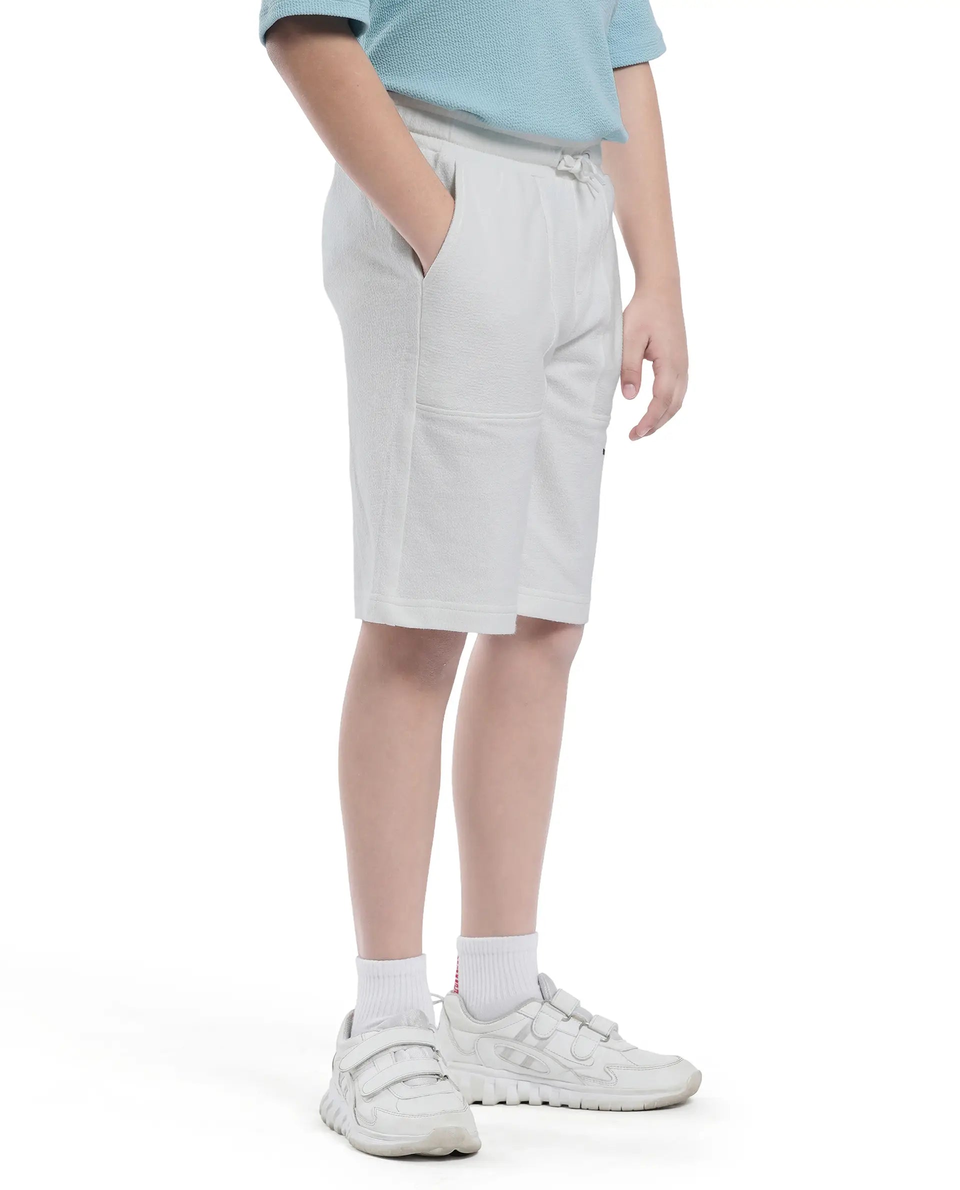 Rare Ones Kids Perg-B White Cotton Kneelength Print Boxy Fit Shorts