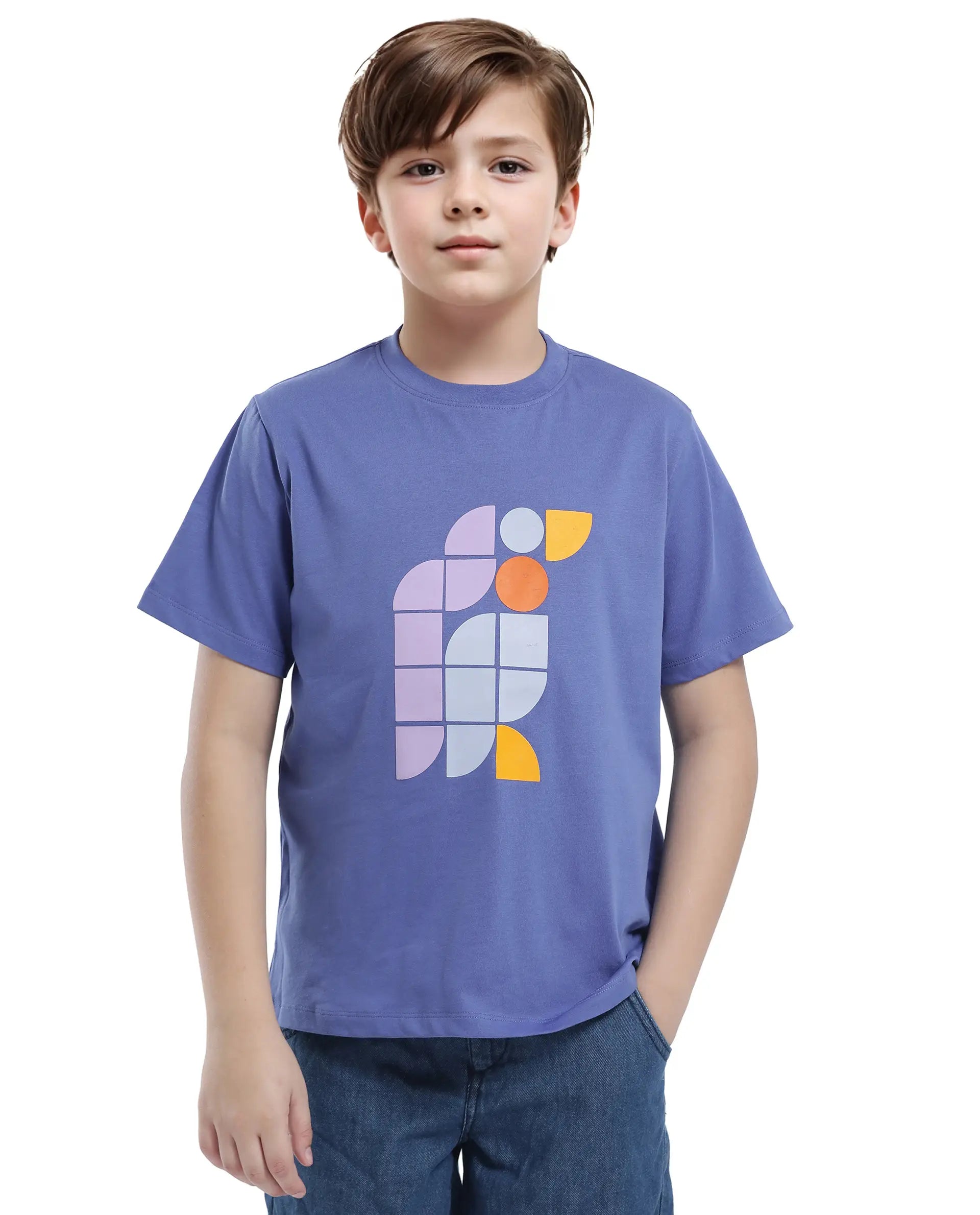 Rare Ones Kids Persh Blue Cotton Blend Half Sleeve Printed Regular Fit T-Shirt