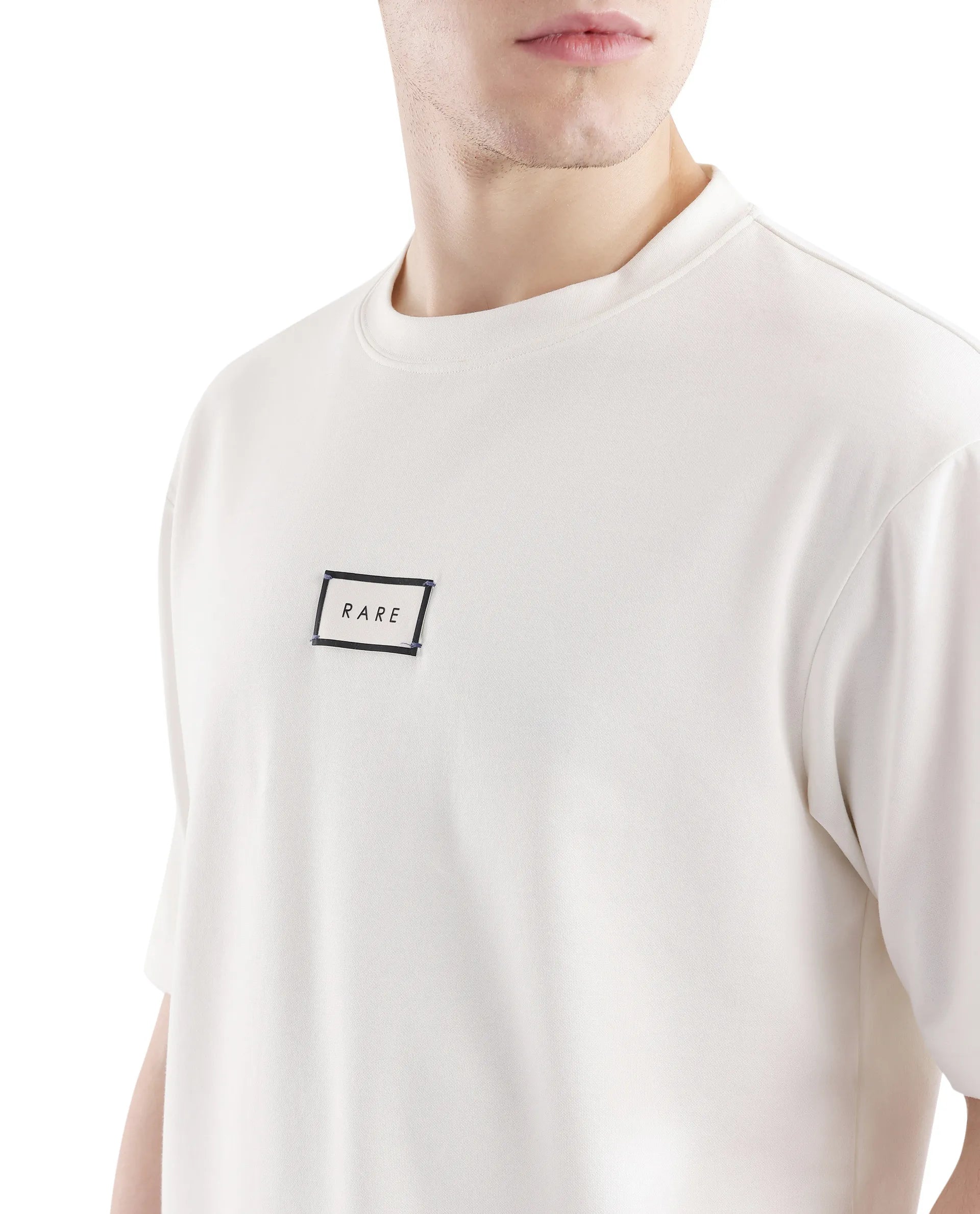 Rare Rabbit Men Persus Off White Cotton Poly Fabric Short Sleeve Boxy Fit Printed T-Shirt