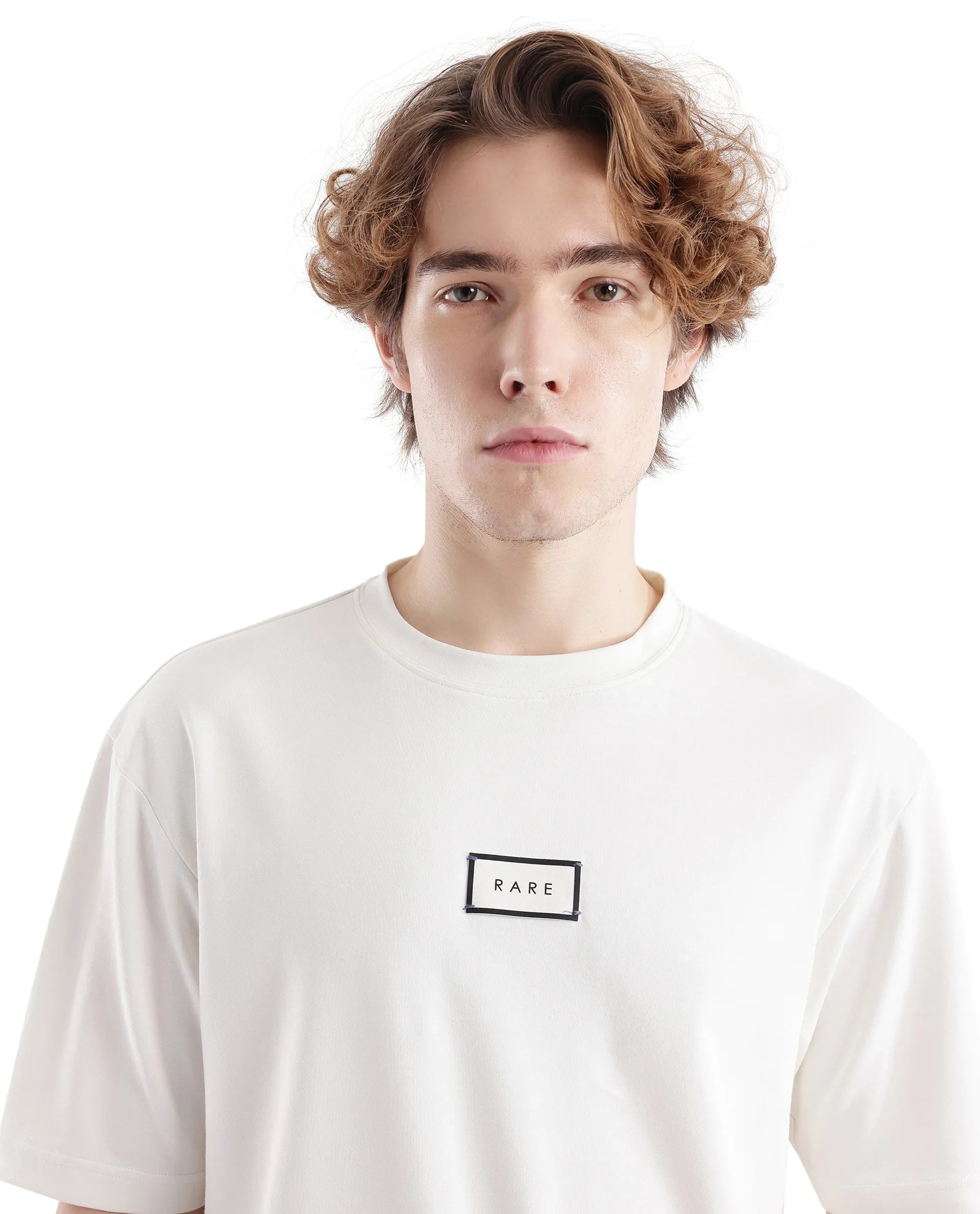 Rare Rabbit Men Persus Off White Cotton Poly Fabric Short Sleeve Boxy Fit Printed T-Shirt