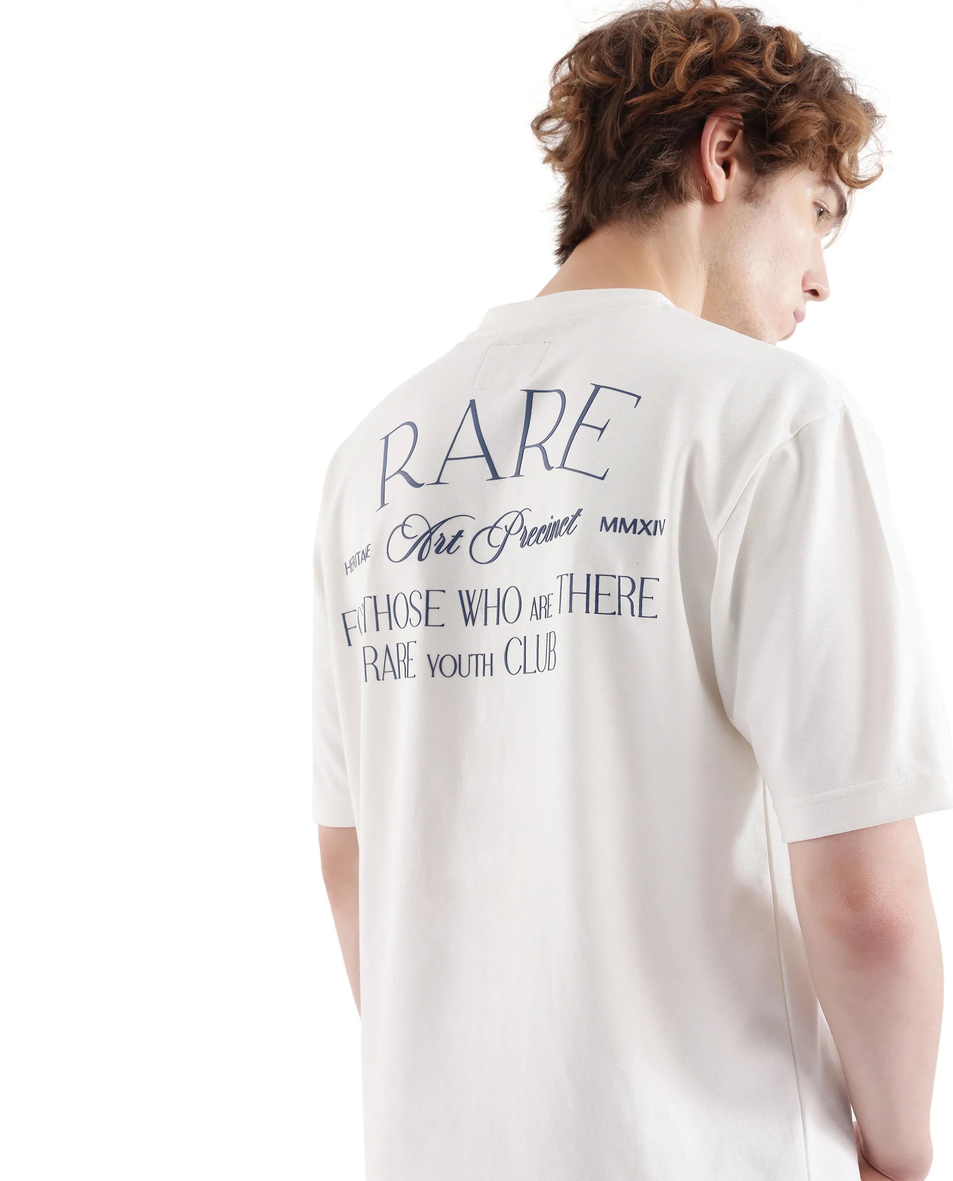 Rare Rabbit Men Persus Off White Cotton Poly Fabric Short Sleeve Boxy Fit Printed T-Shirt