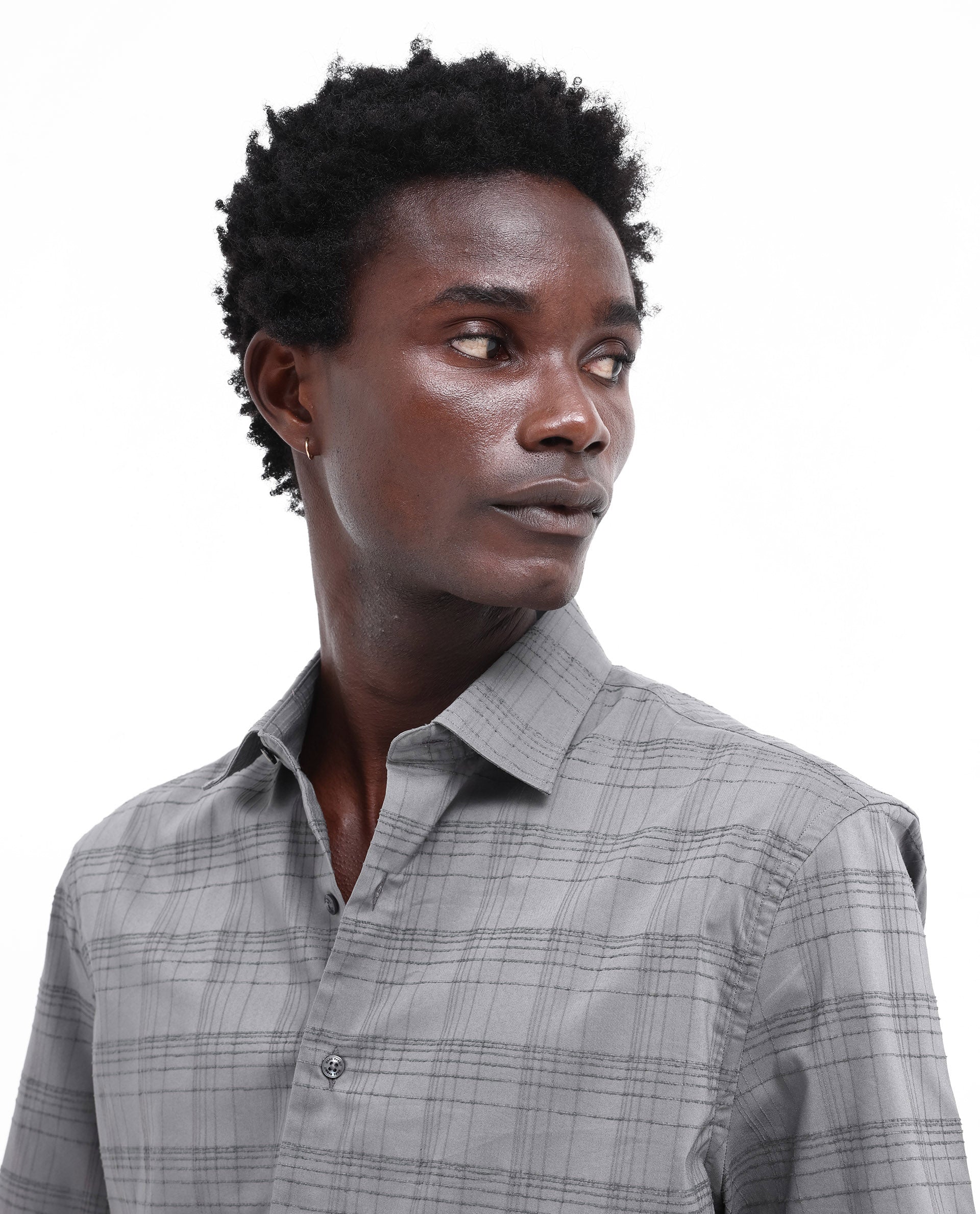 Rare Rabbit Men's Pesca Dusky Grey Cotton Polyester Fabric Short Sleeve Boxy Fit Checks Shirt